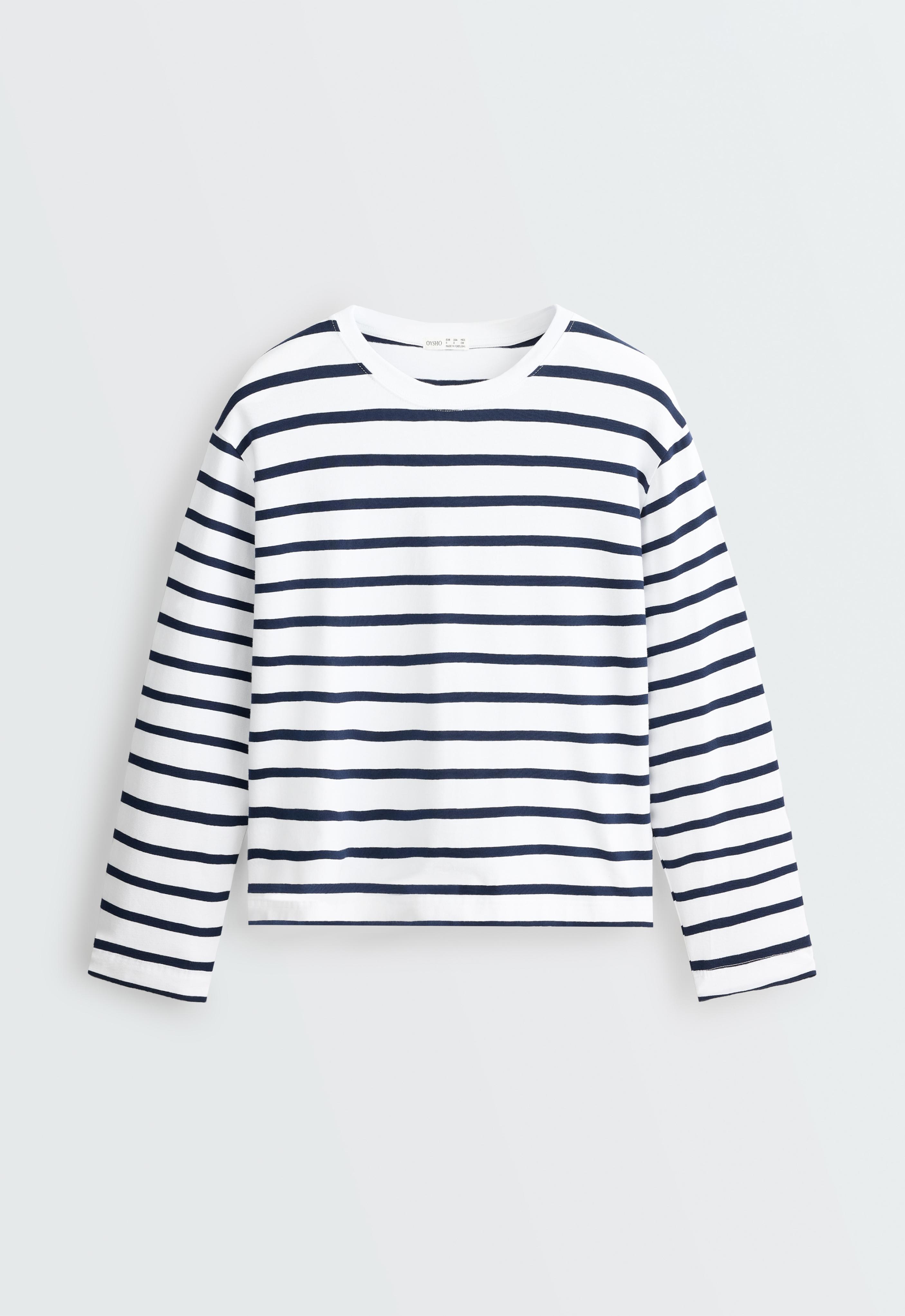 Boxy oversize striped cotton blend long sleeve T-shirt — NAVY BLUE