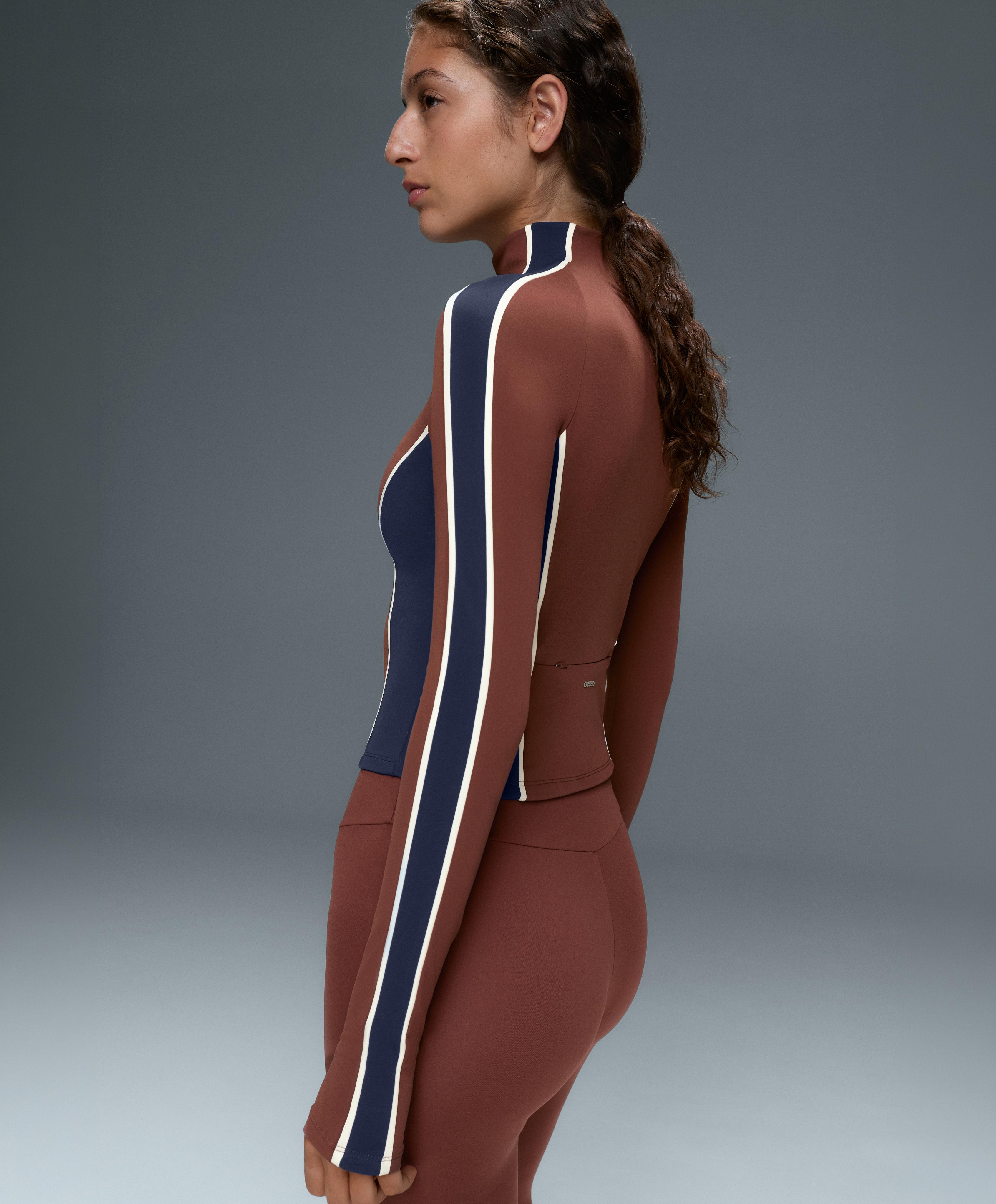 Light warm colour-block technical jacket — TERRACOTTA