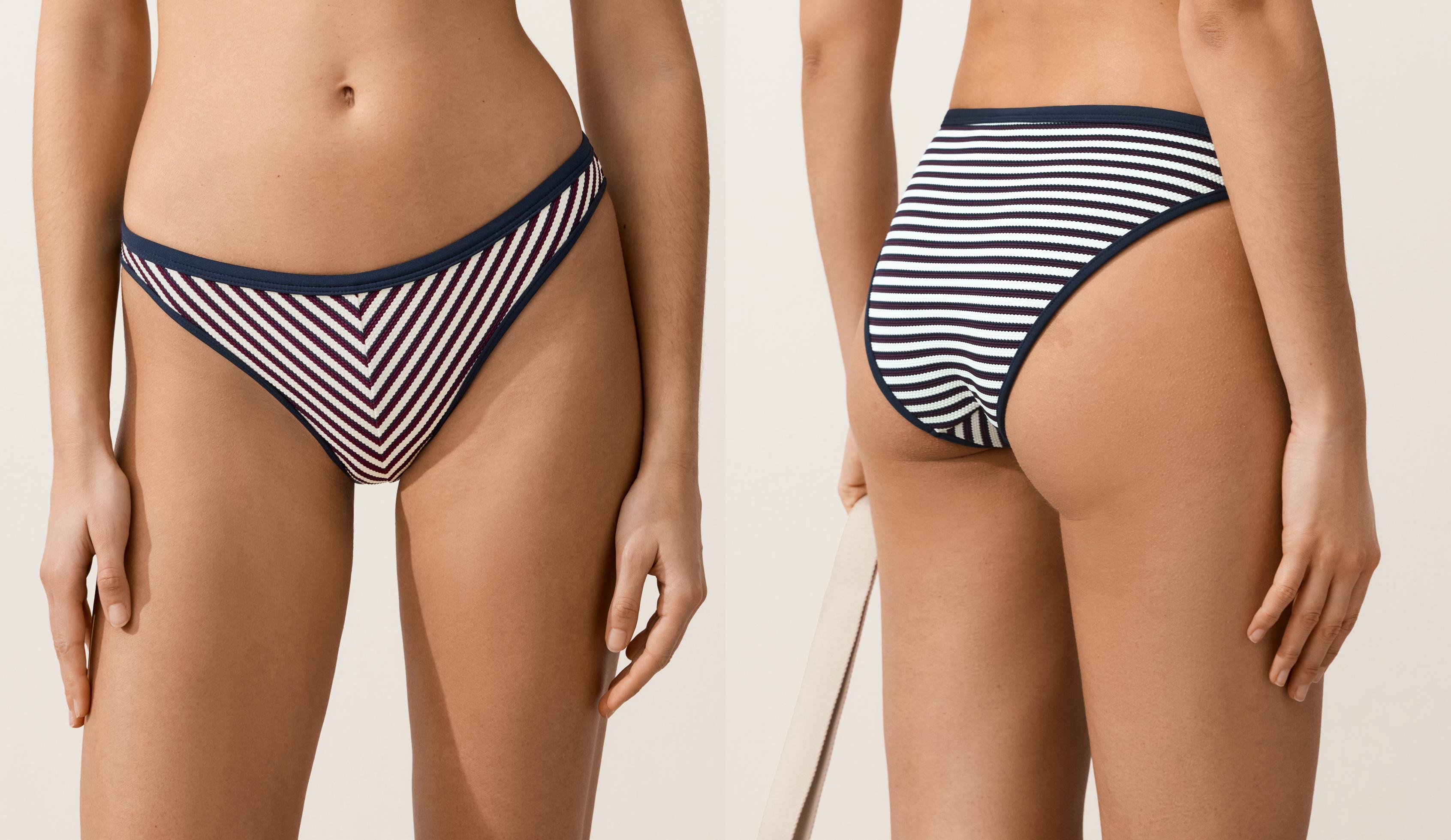 Trim textured stripe classic bikini briefs — NAVY BLUE