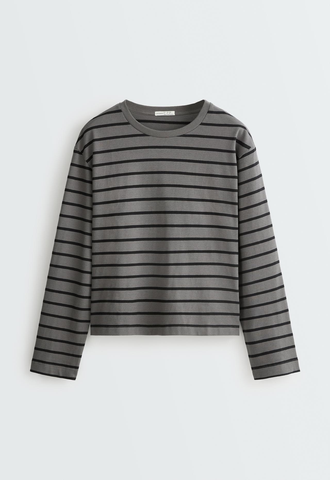 100% cotton Boxy long sleeve T-shirt — CHARCOAL GREY