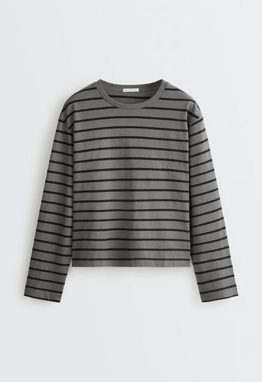 100% cotton Boxy long sleeve T-shirt — CHARCOAL GREY 5
