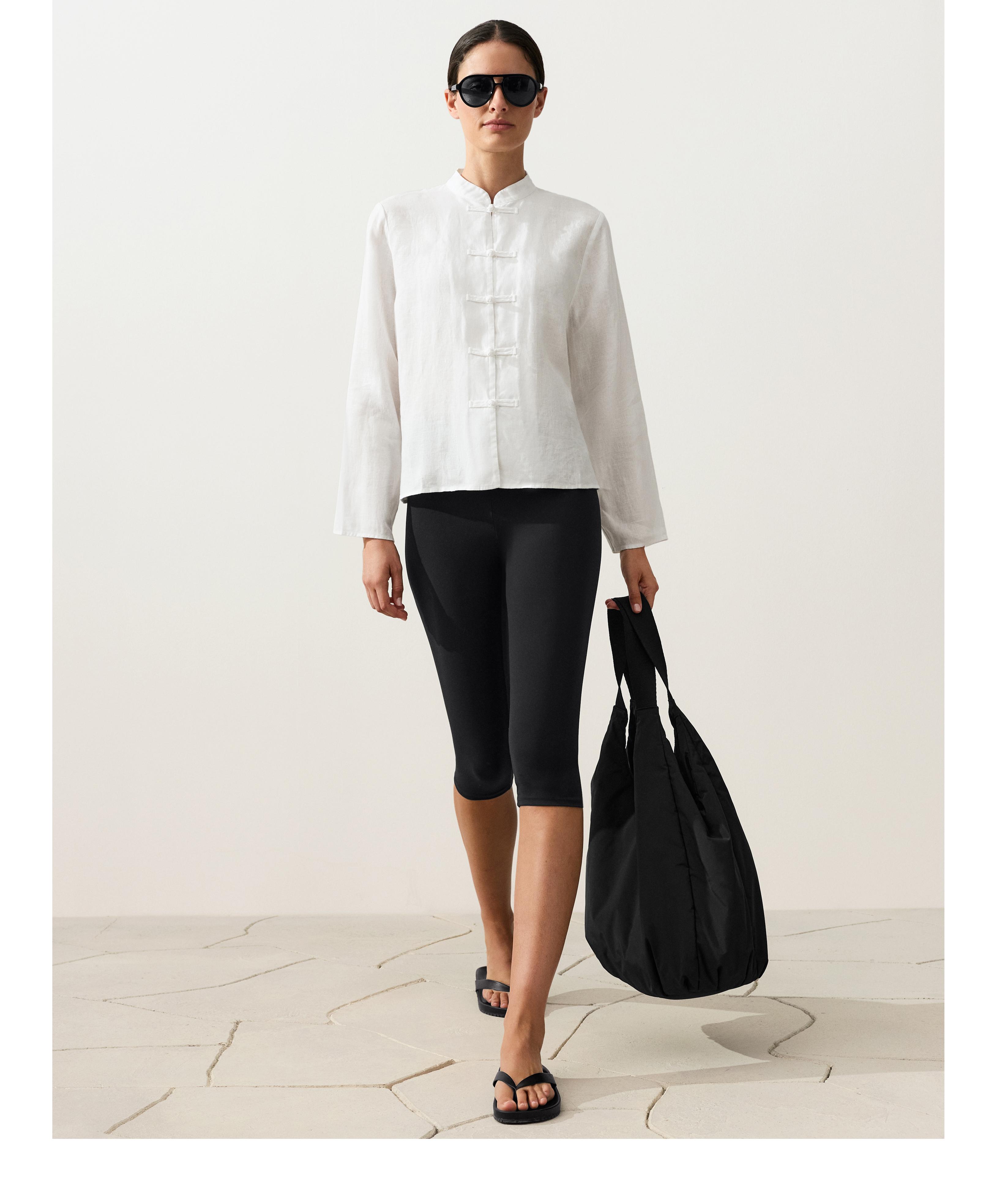 100% linen stand-up collar shirt — WHITE