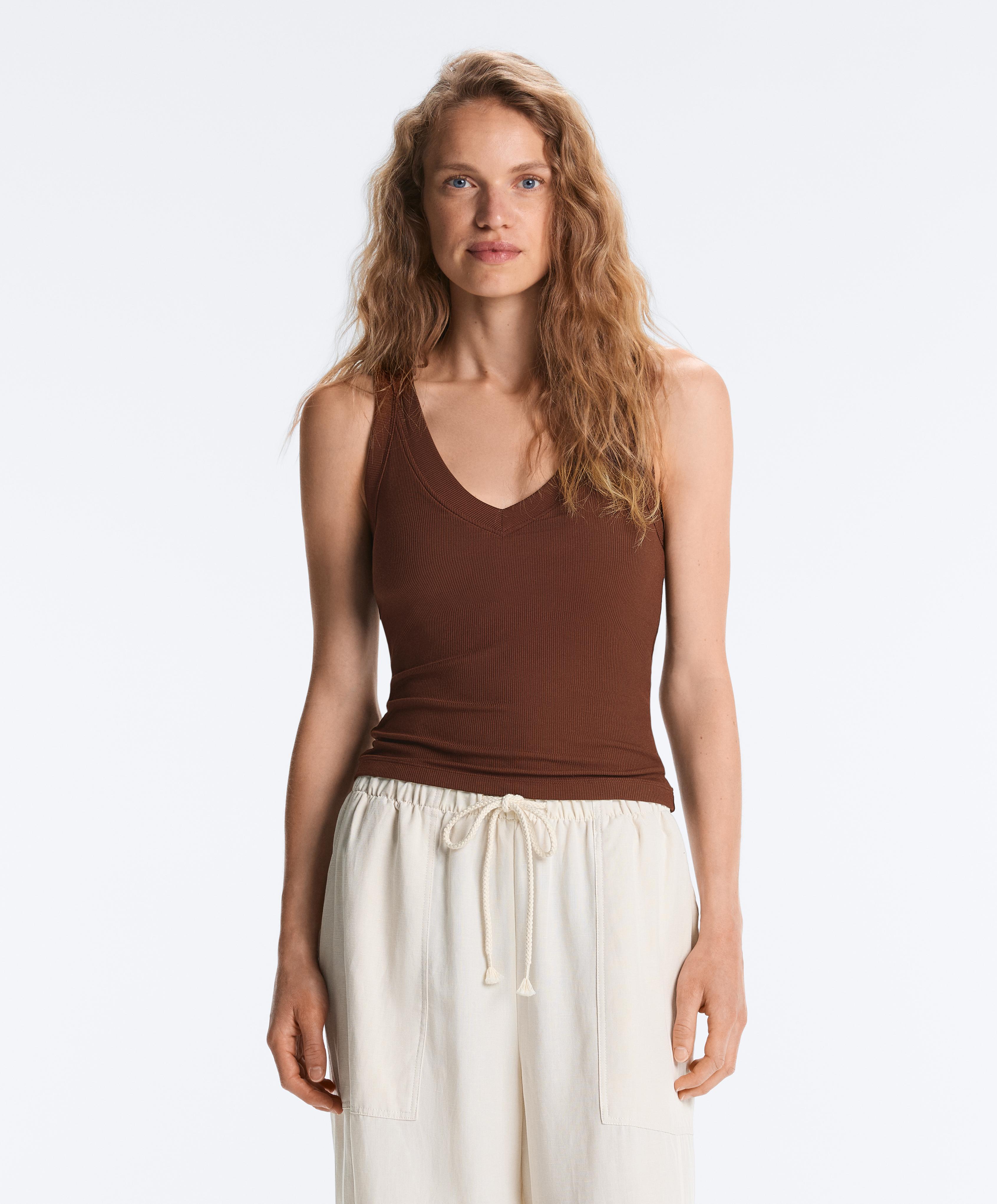 Rib modal blend tank top — COFFEE