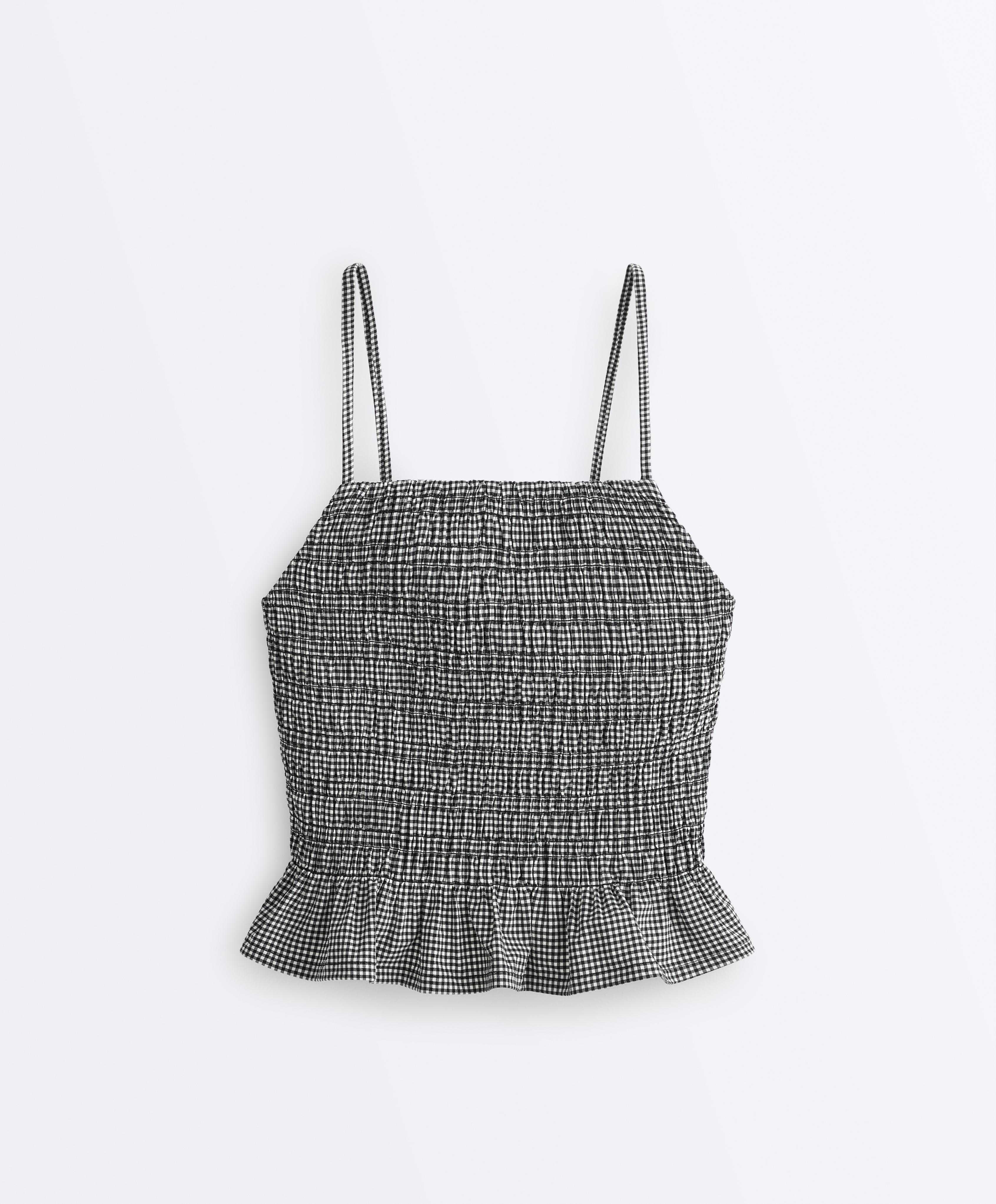 Comfortlux gingham smock tank top — BLACK