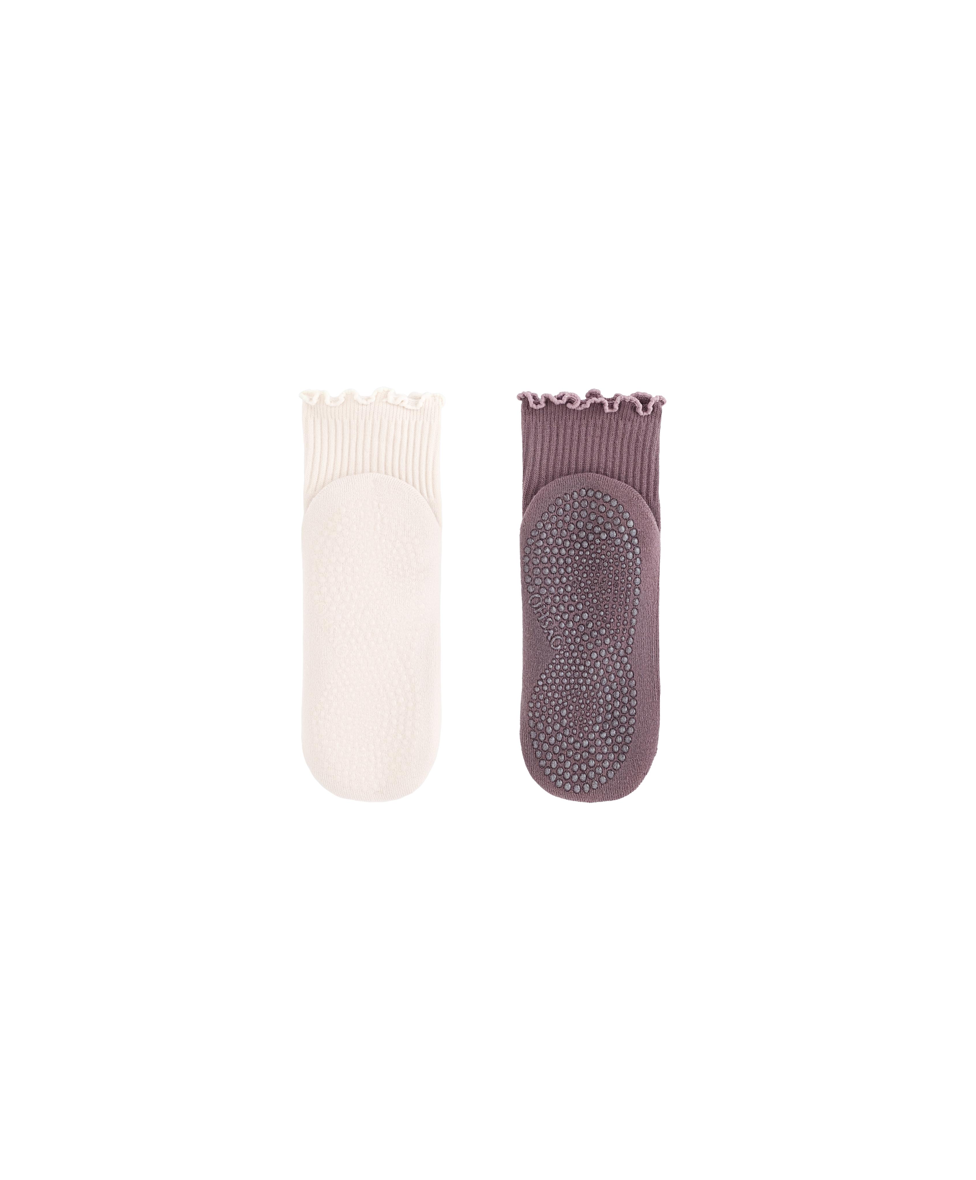 2 pairs of cotton blend quarter yoga and Pilates socks — GREY-PURPLE