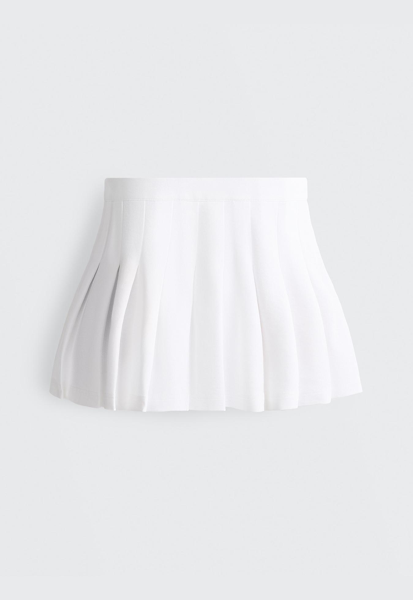 Cotton piqué pleated mini skirt — WHITE