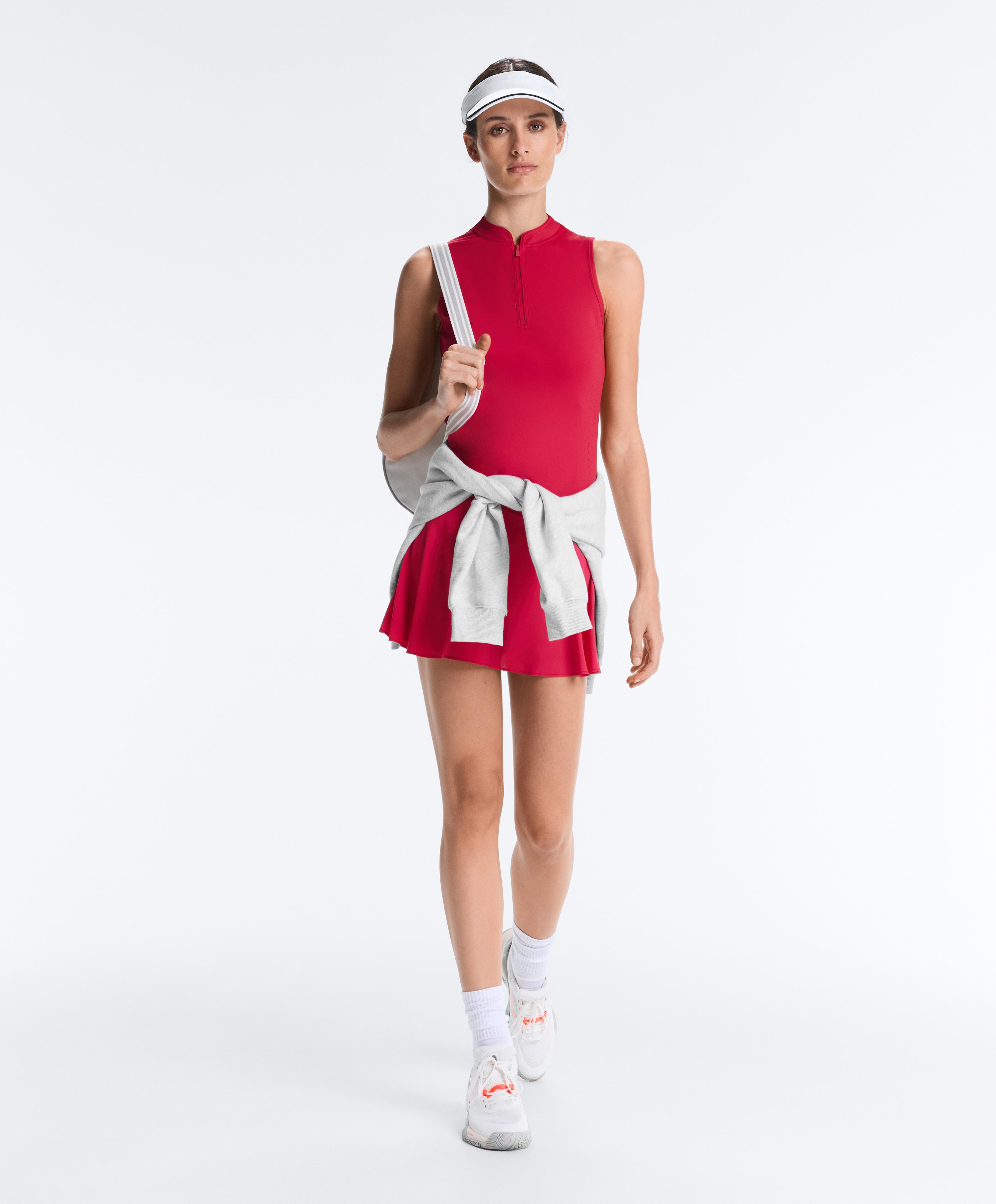 Technical sleeveless T-shirt with half zip — RED