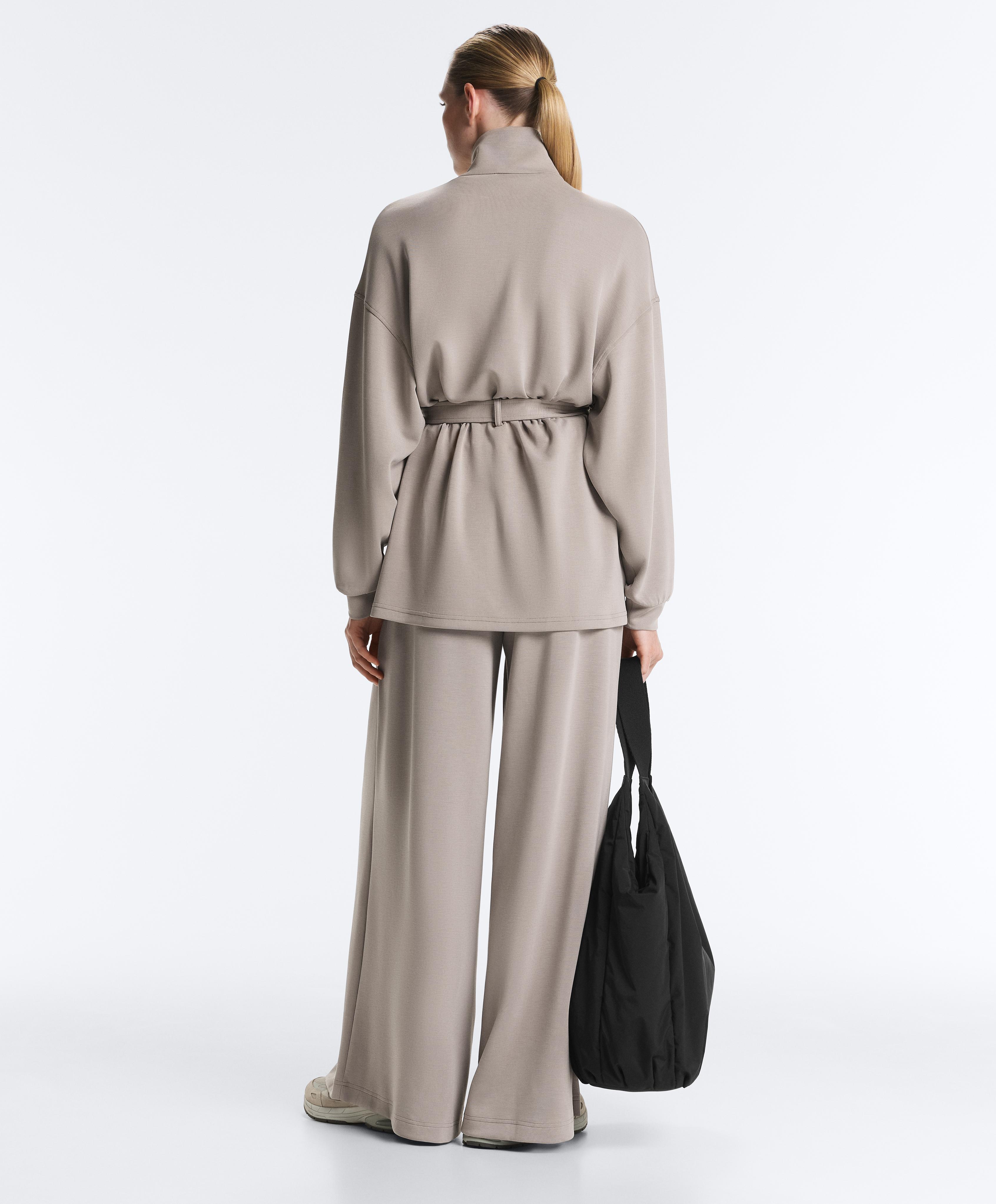 Long corset jacket with soft-touch modal belt — PALE TAUPE