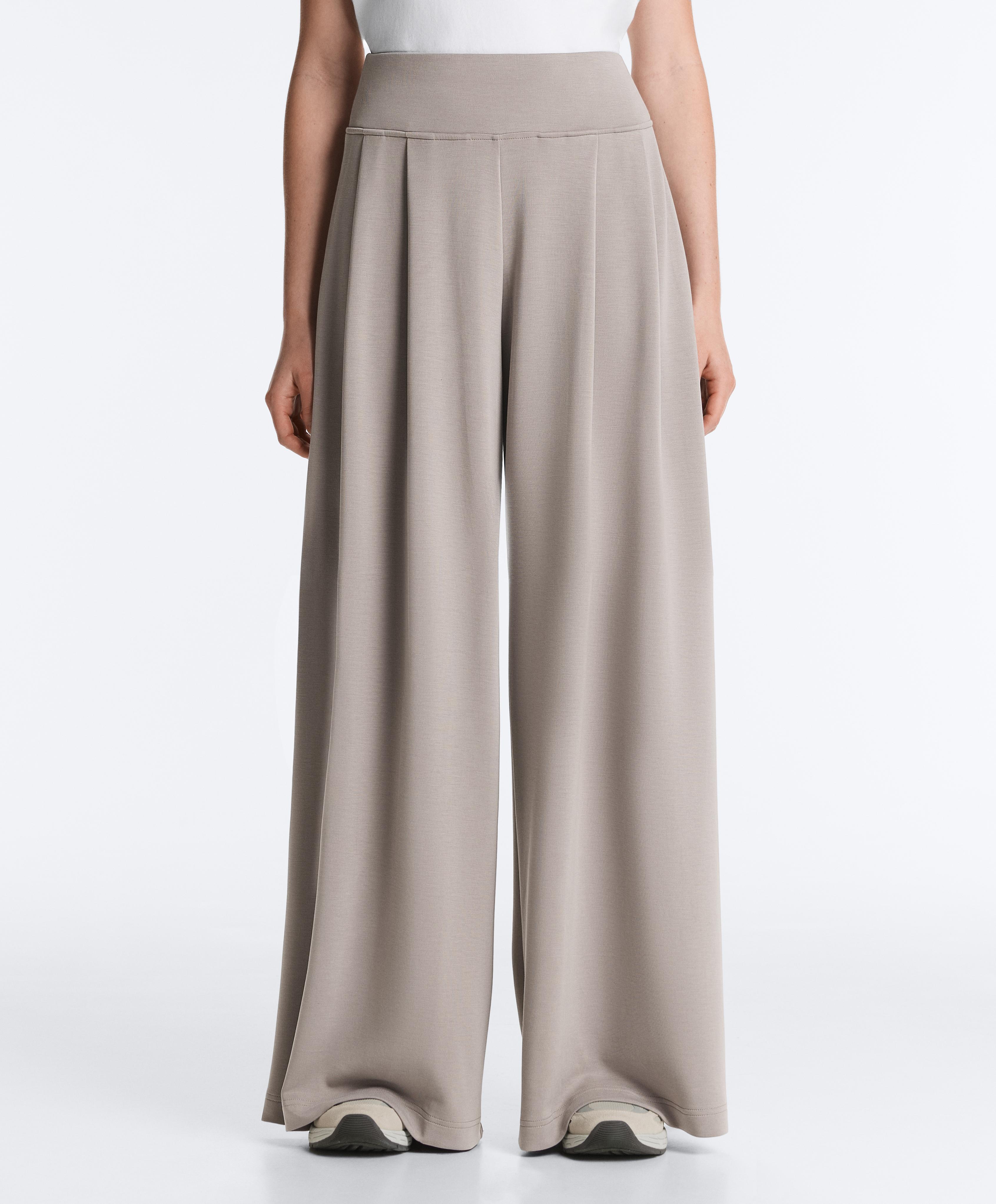Soft-touch modal wide-leg trousers with corset detail — PALE TAUPE