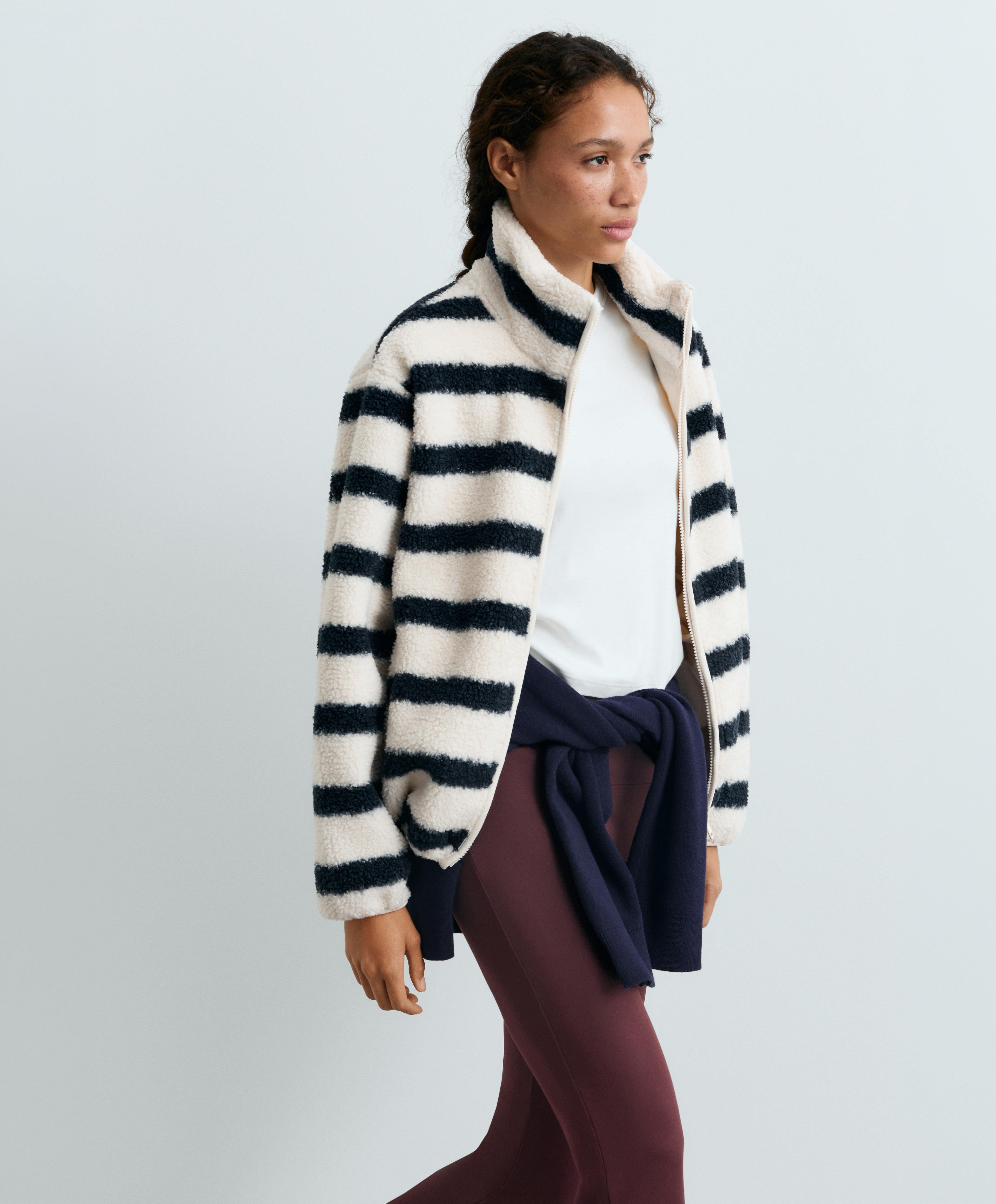 Striped faux-shearling jacket — NAVY BLUE