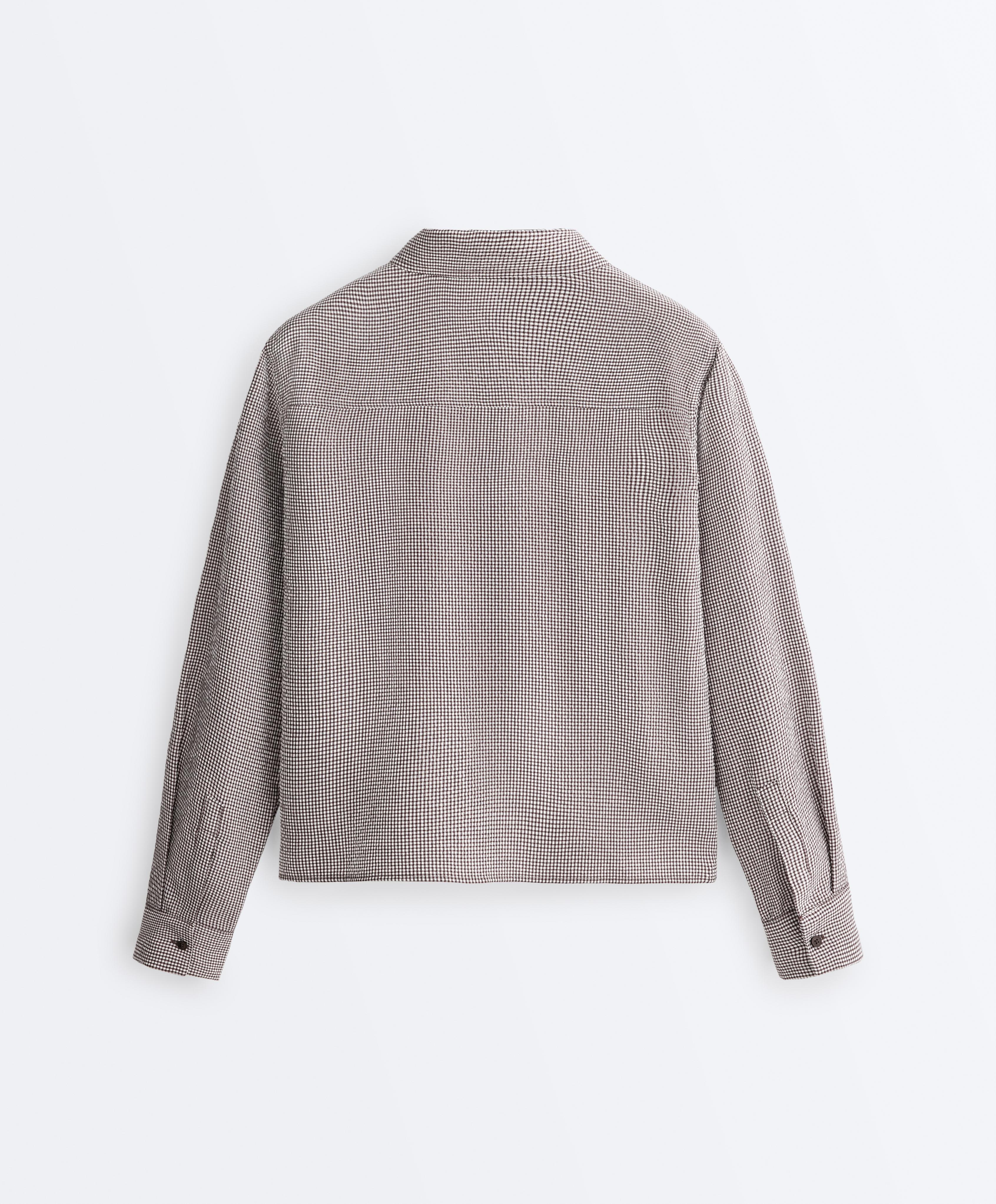 Short gingham lyocell blend shirt — DARK REDDISH‑BROWN