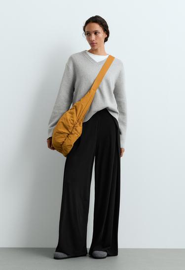 Modal blend straight-leg trousers with side pleat — BLACK 1