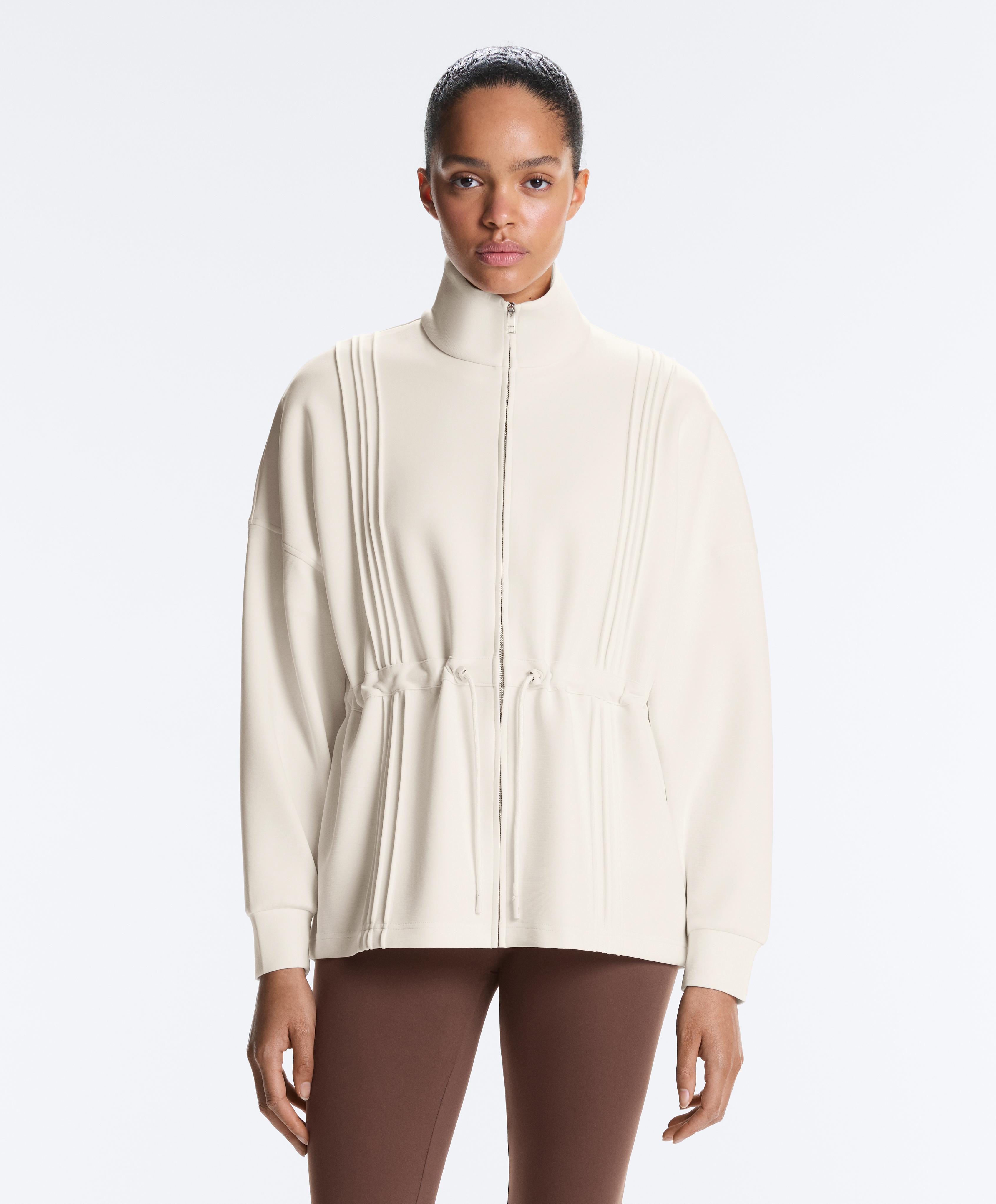 Long jacket with ribbed high neck and soft-touch modal — PALE ECRU