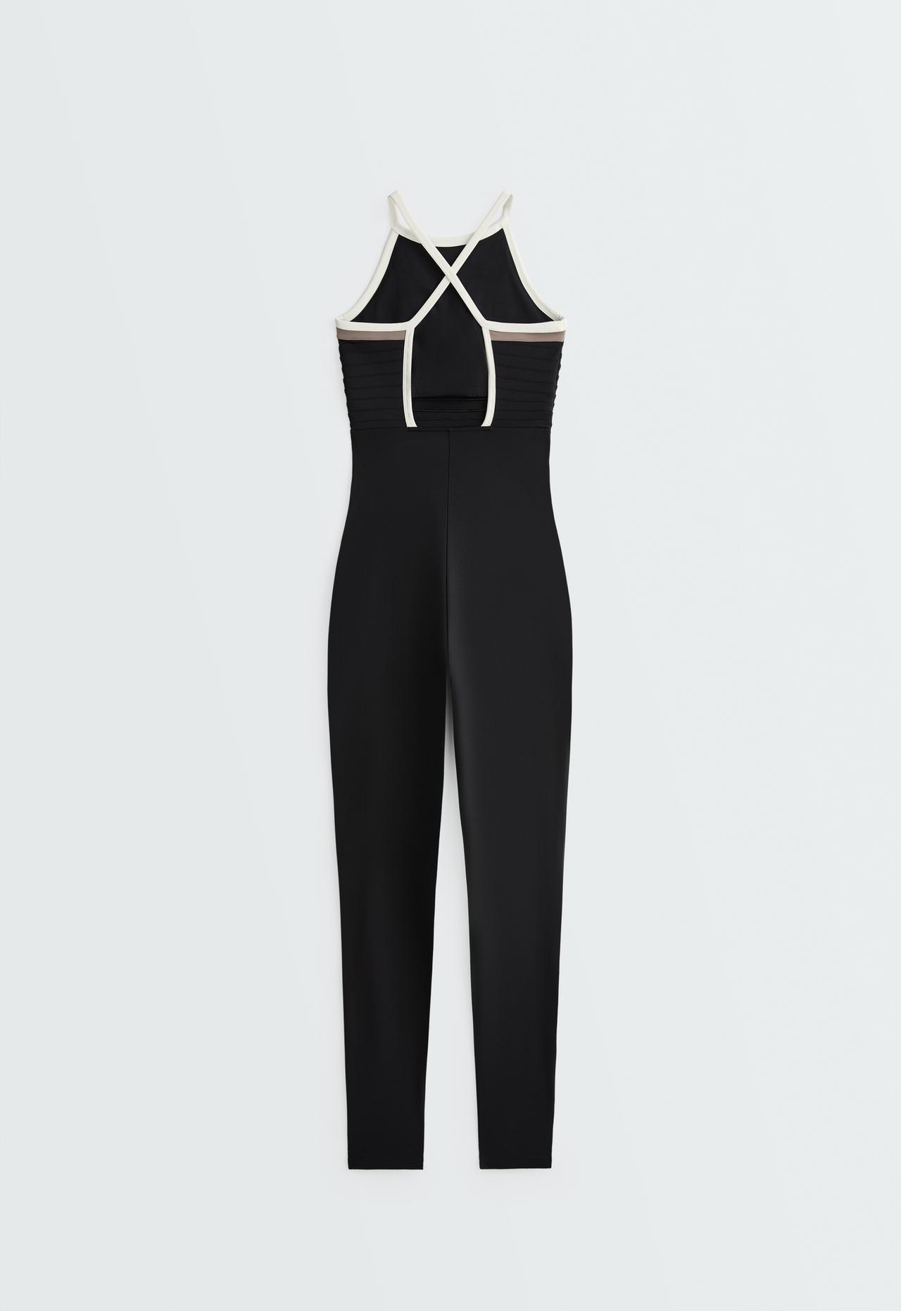 Comfortlux long colour-block jumpsuit — BLACK