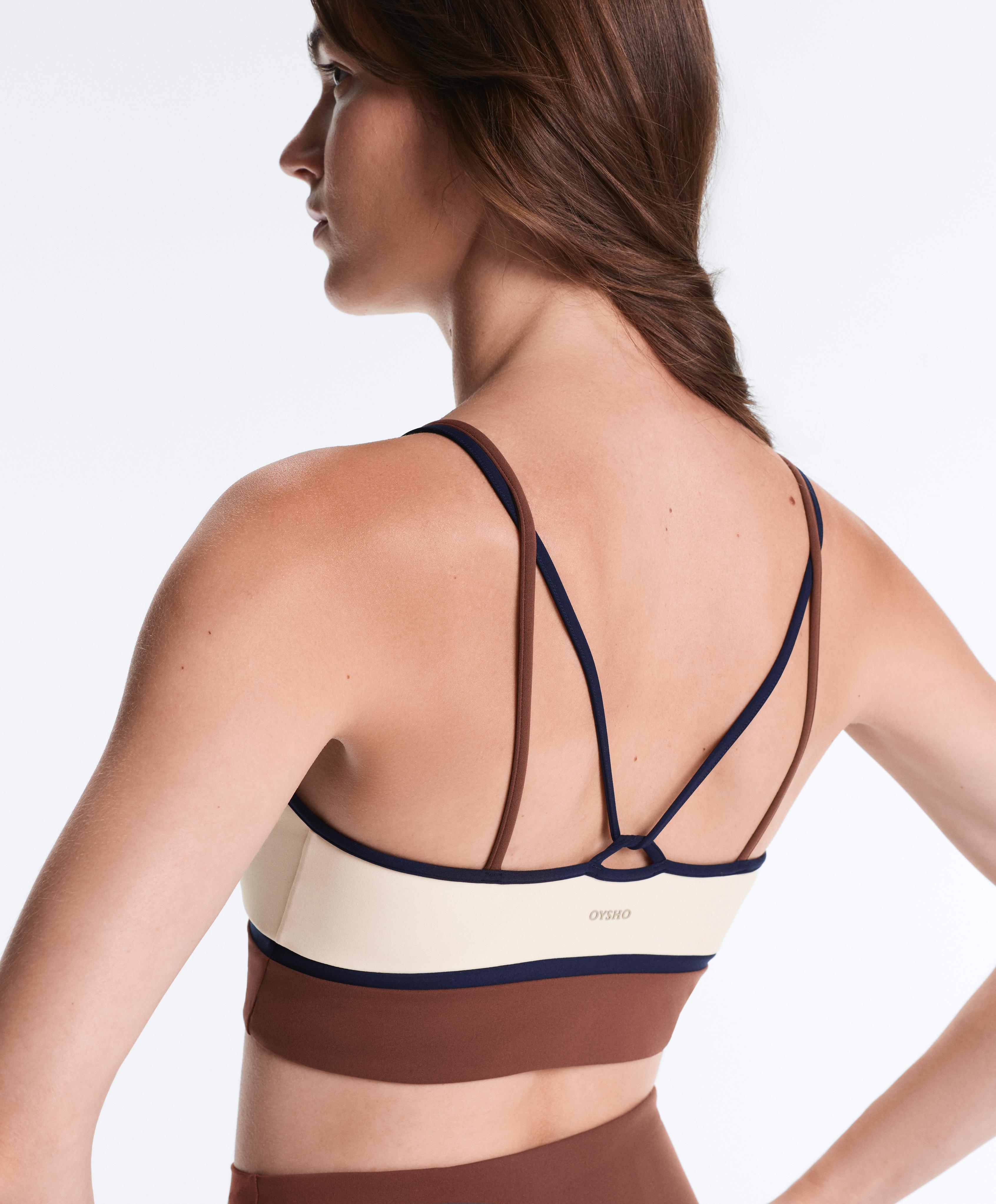 Contrast colour block medium-support Comfortlux sports bra — PALE ECRU