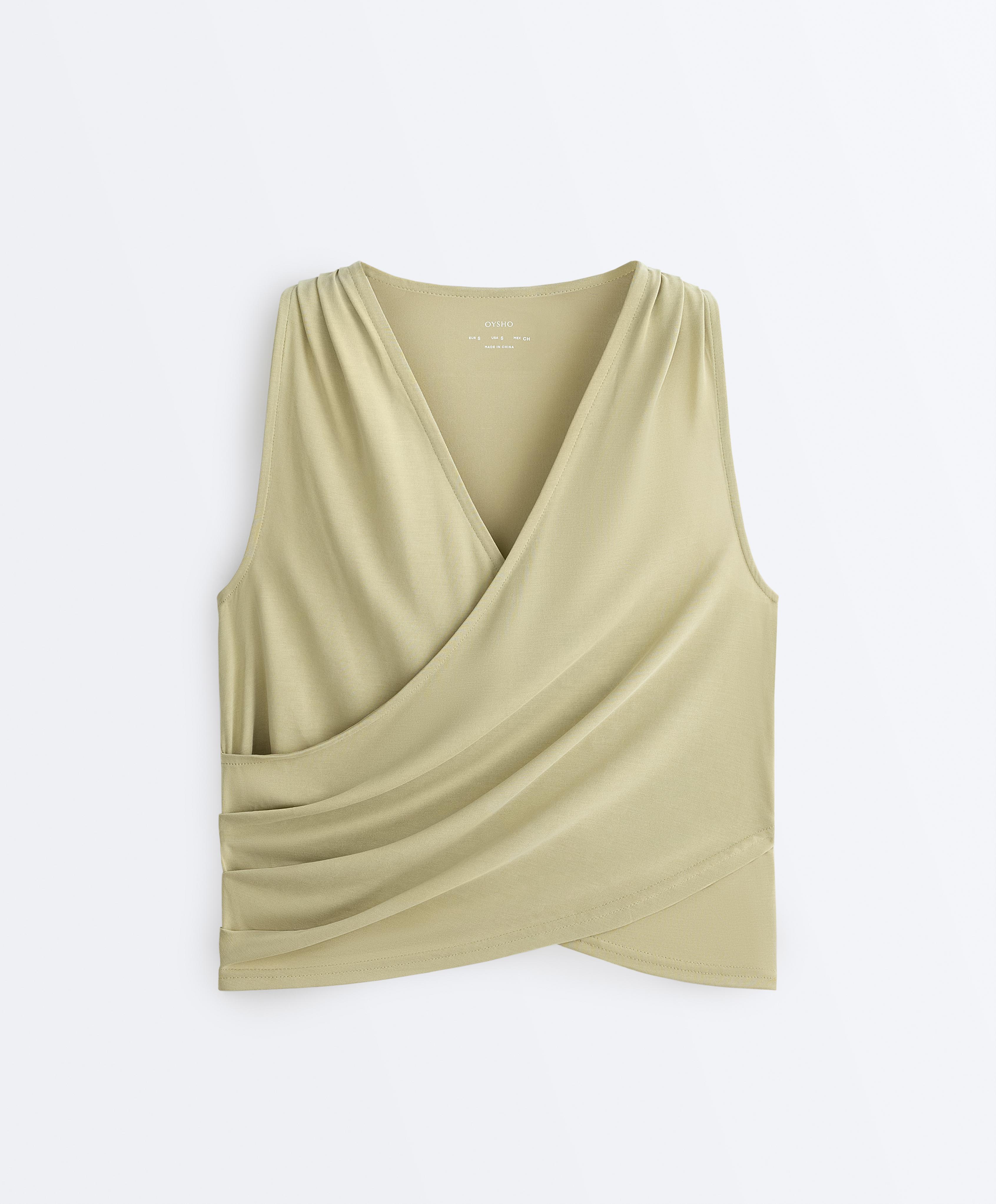 Modal blend sleeveless crossover T-shirt — PALE PISTACHIO