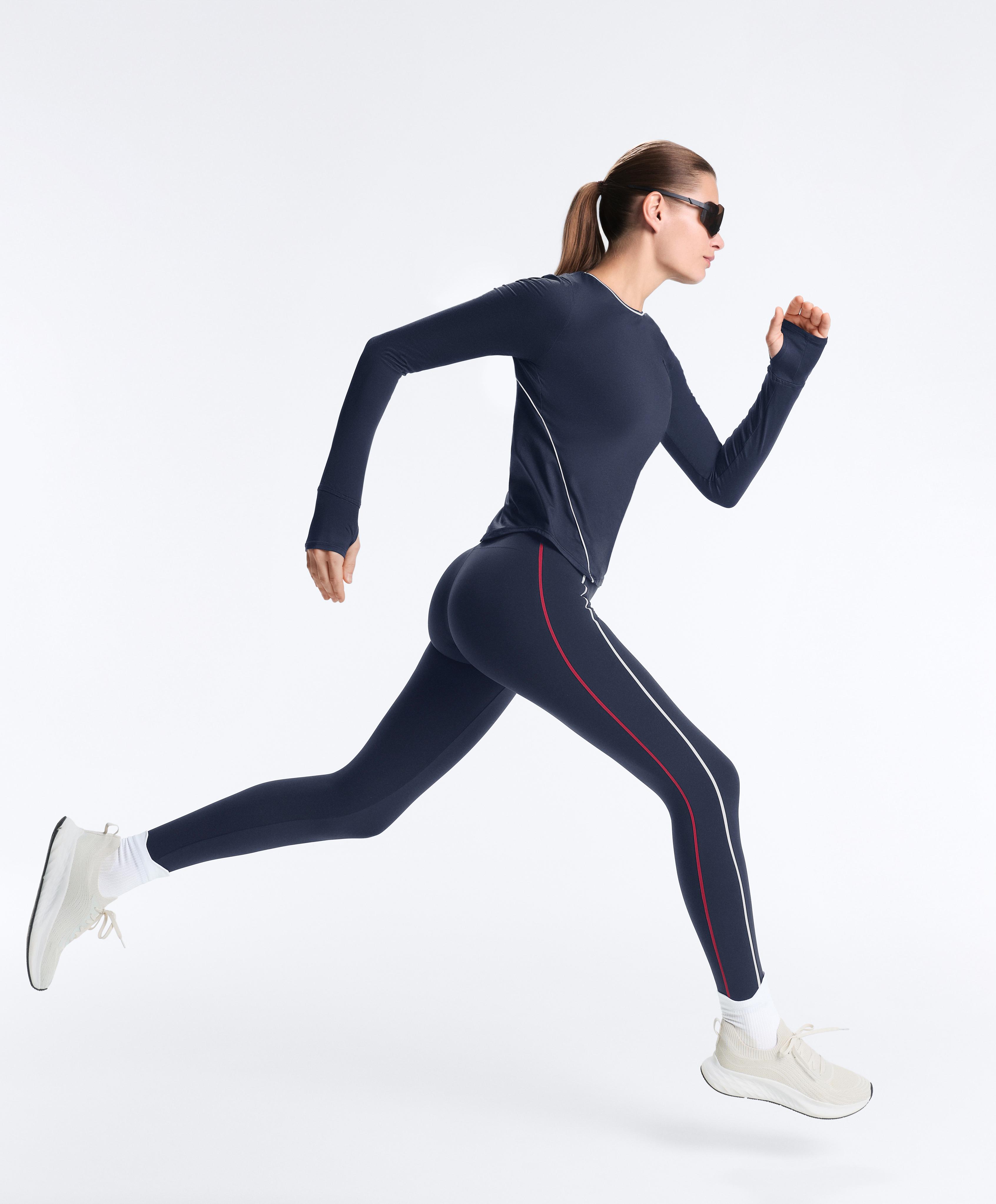 Long-sleeve technical piping T-shirt — NAVY BLUE