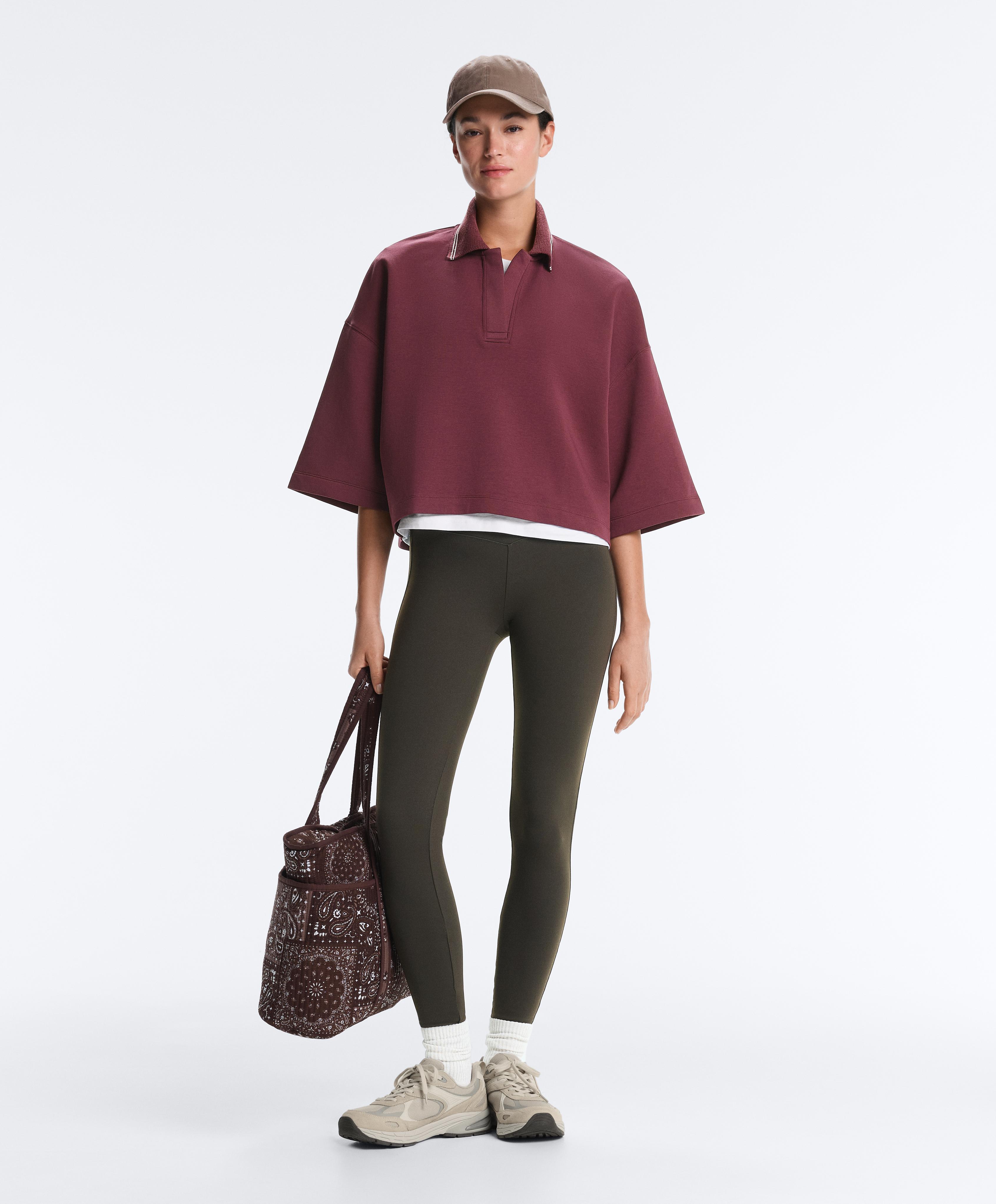 Cotton blend polo sweatshirt with wide sleeves — CHERRY