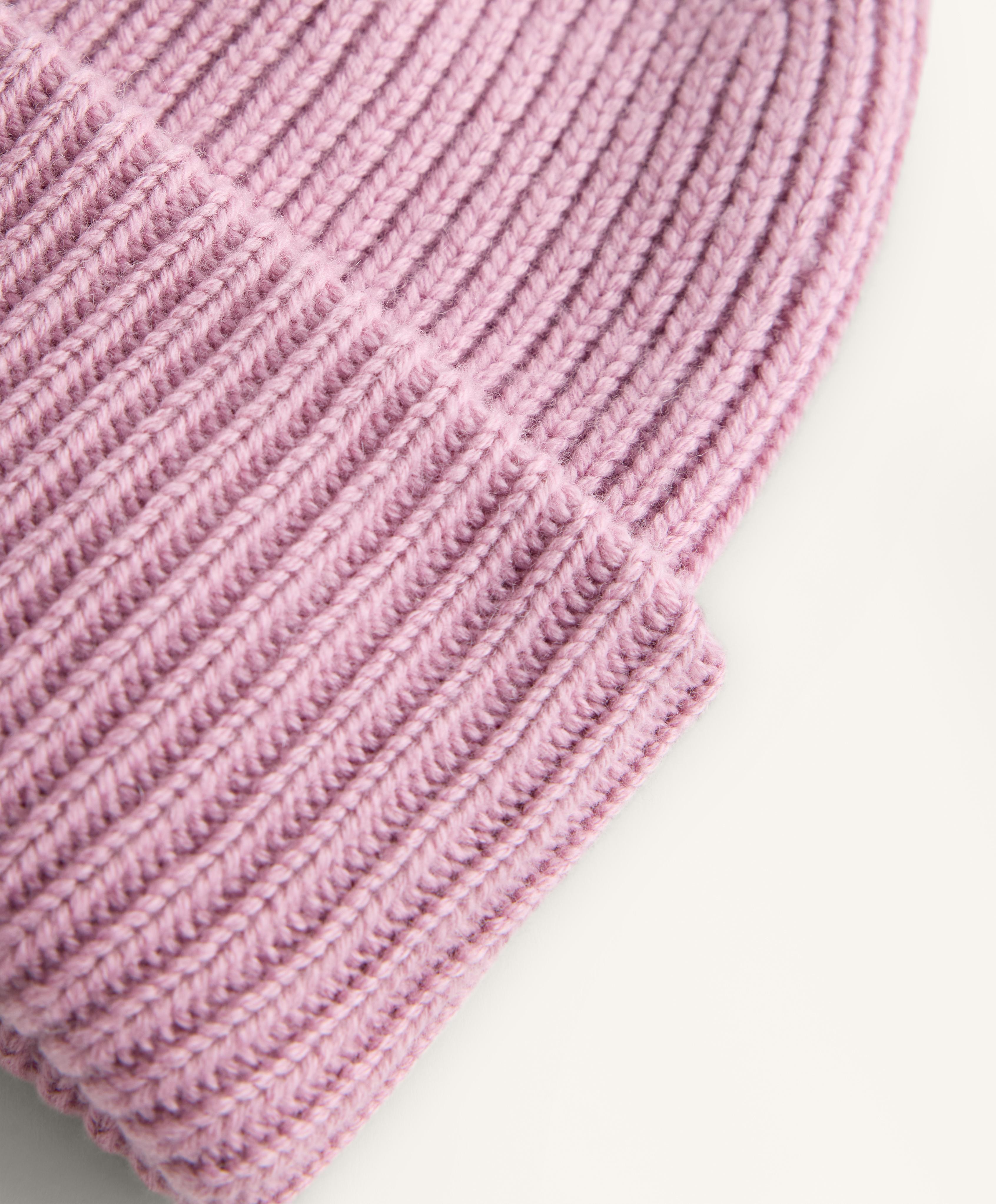 Wool blend knit pompom hat — MID DUSTY PINK