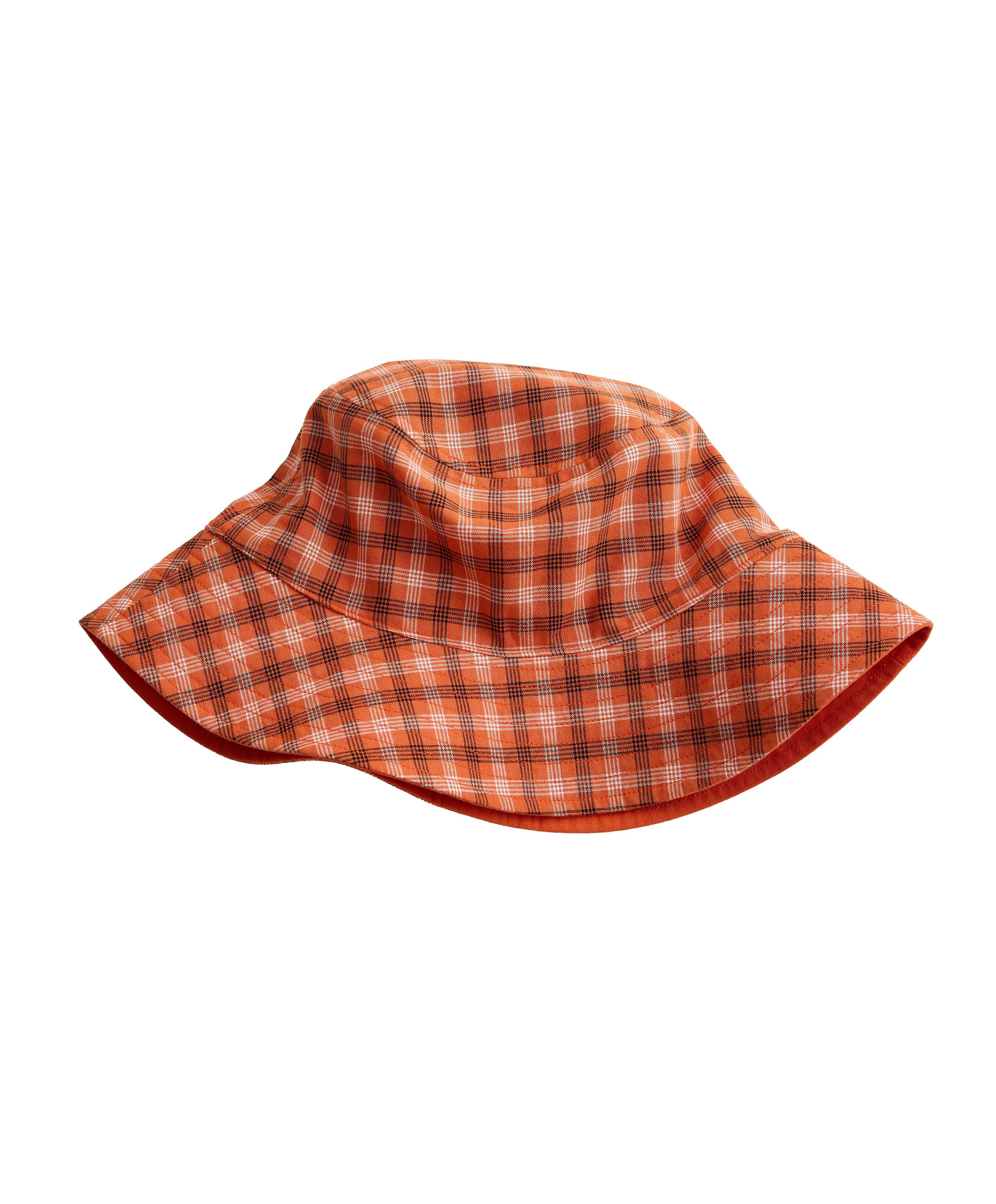 Reversible cotton blend check bucket hat — BRIGHT ORANGE