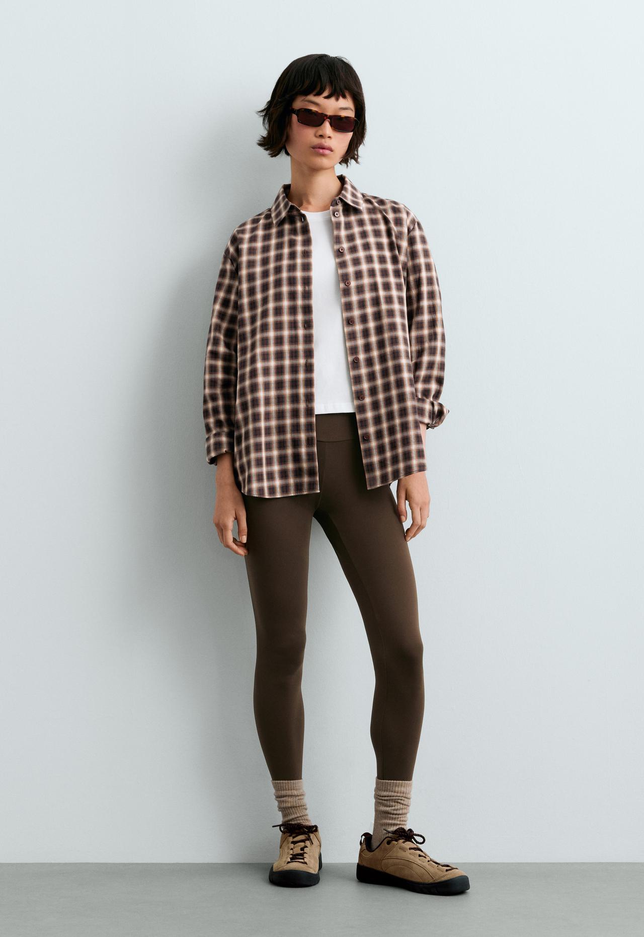 100% cotton check print shirt — BROWN