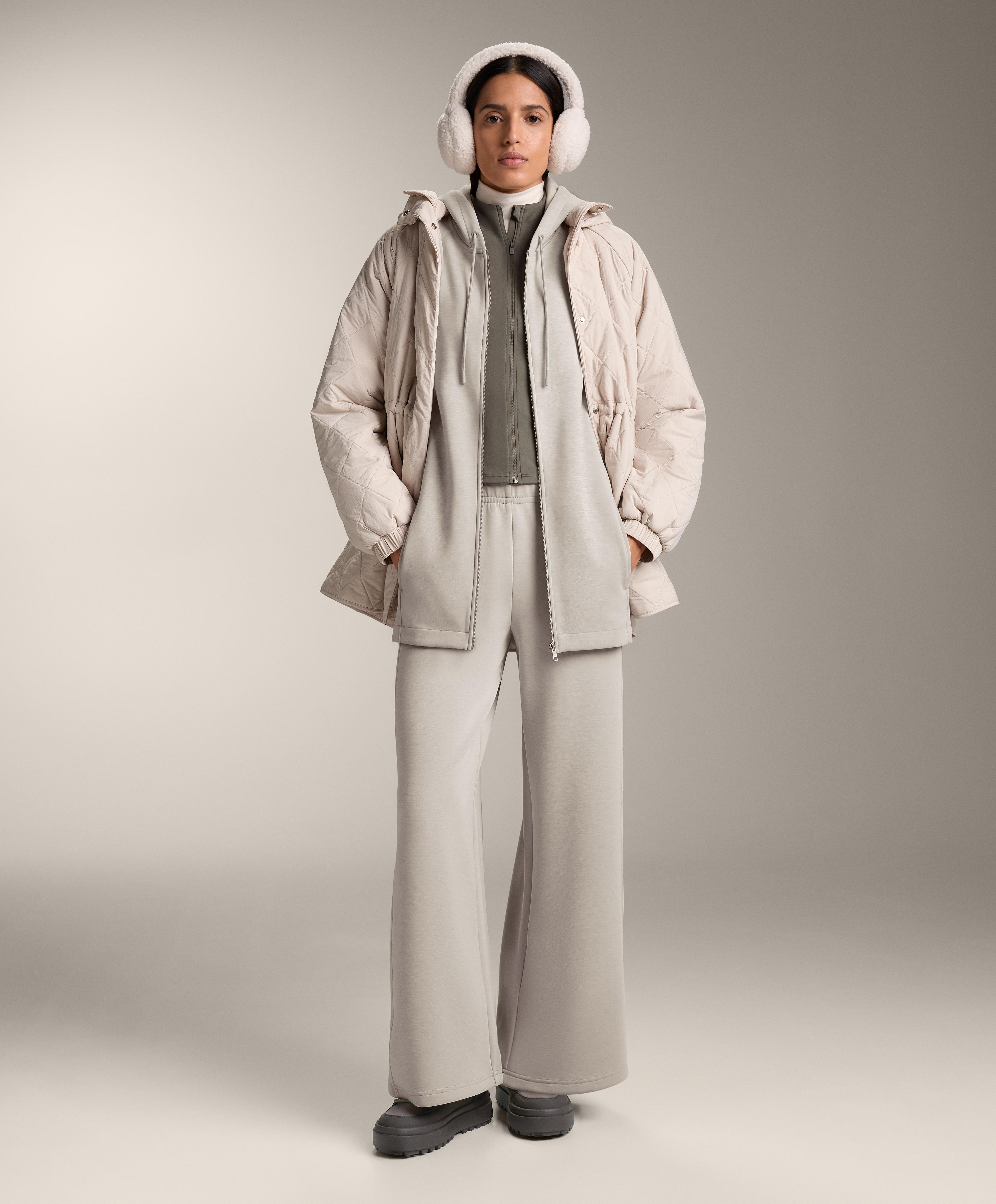 Wide-leg straight trousers with side rib and brushed modal