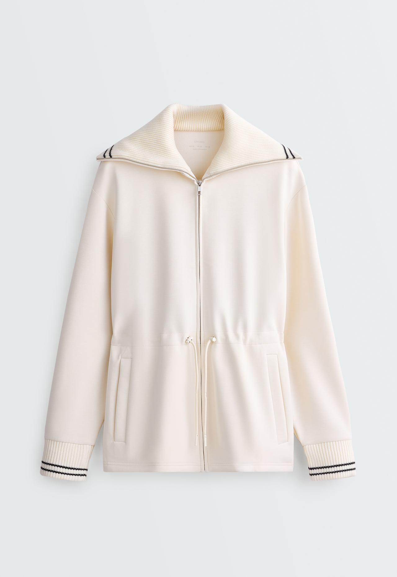 Long jacket with modal brushed piping — PALE ECRU
