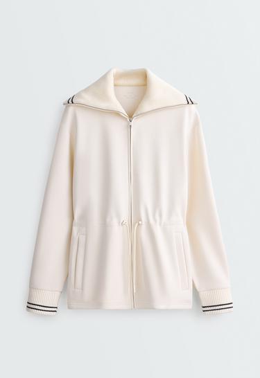 Long jacket with modal brushed piping — PALE ECRU 7