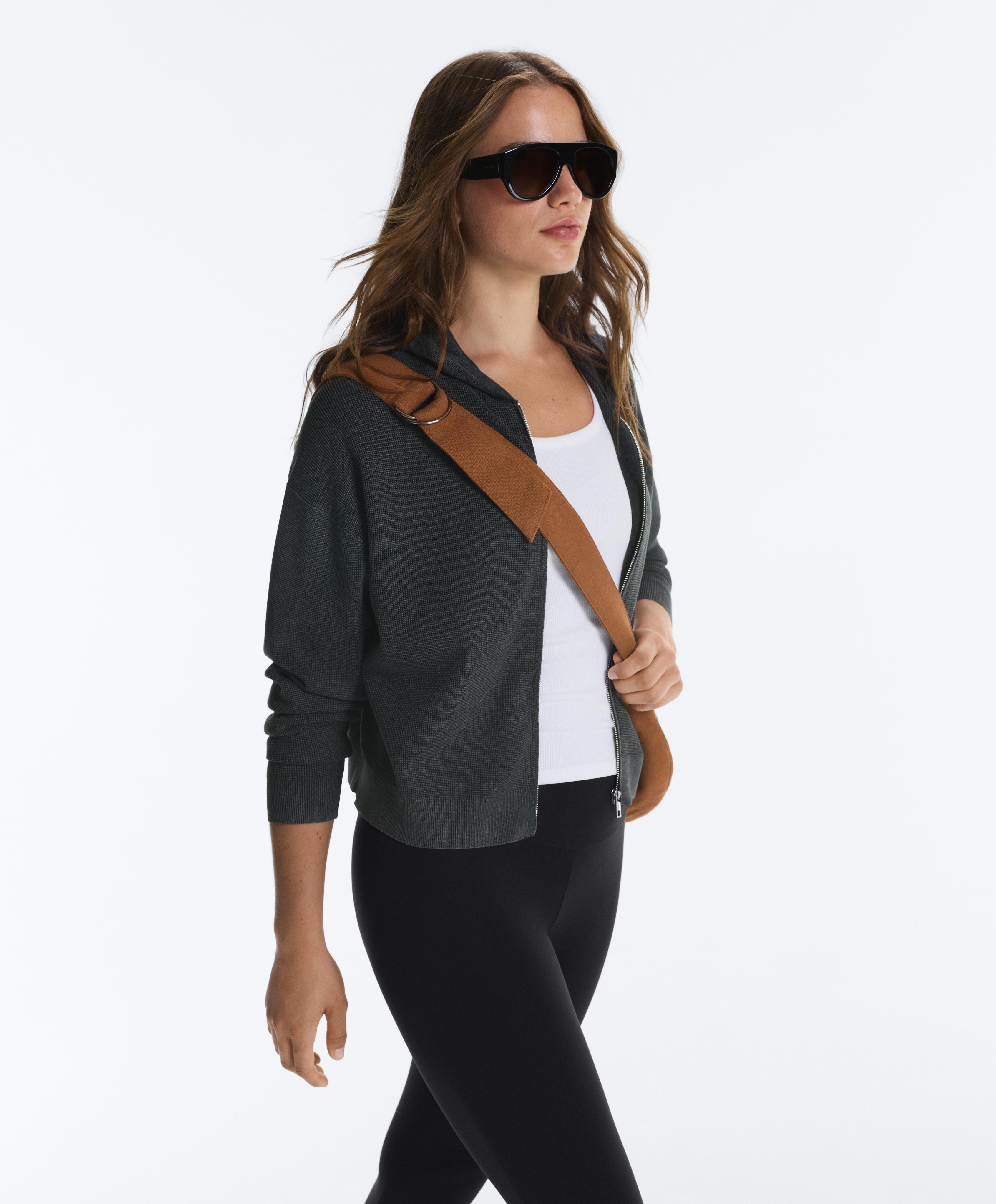 Hooded waffle knit jacket — DARK ANTHRACITE