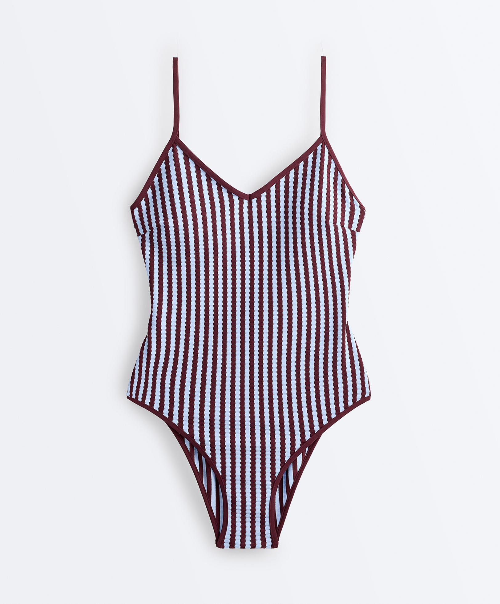 Textured stripe triangle swimsuit — CHERRY