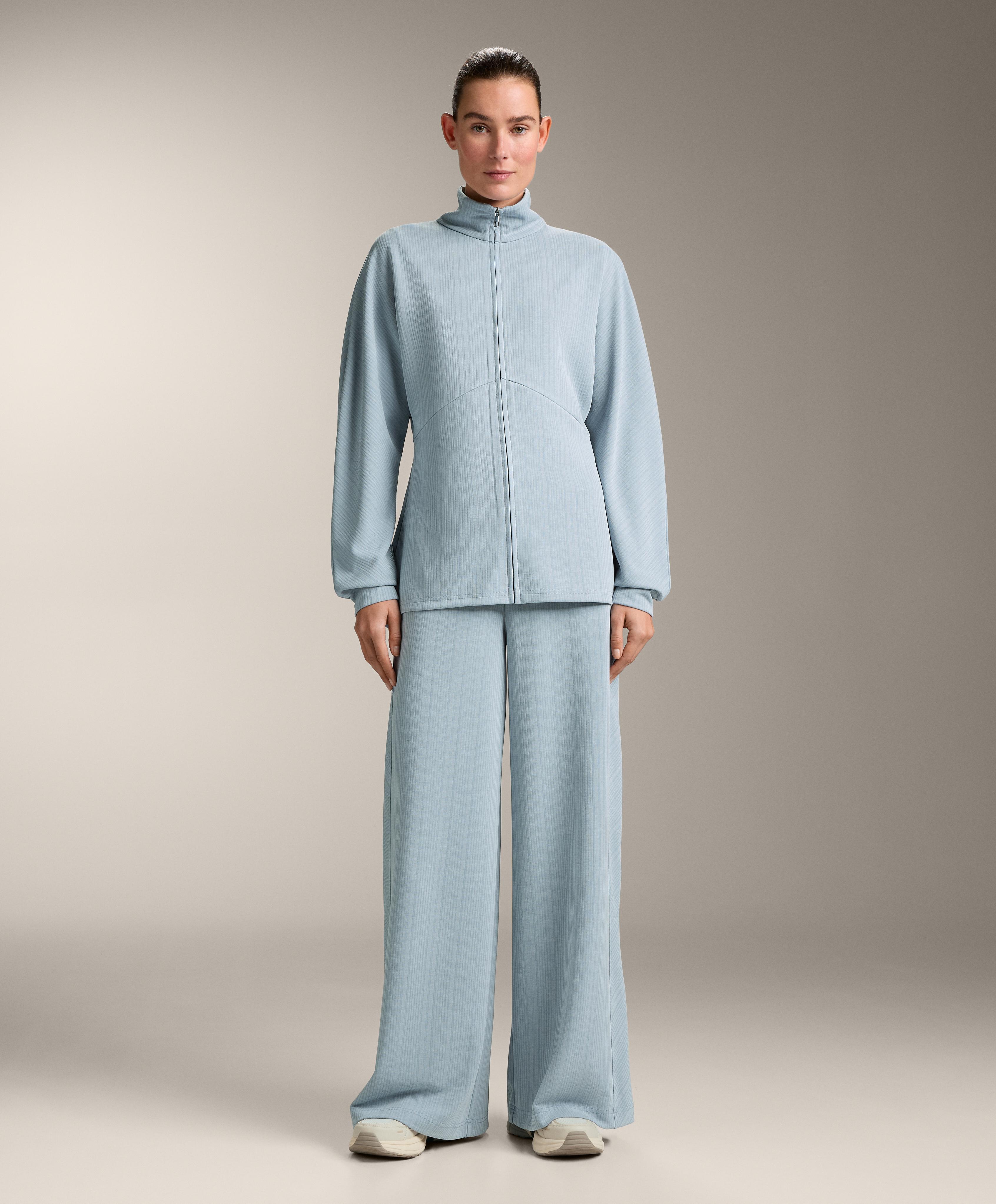 Asymmetric stripe trousers with modal — DUSTY-BLUE