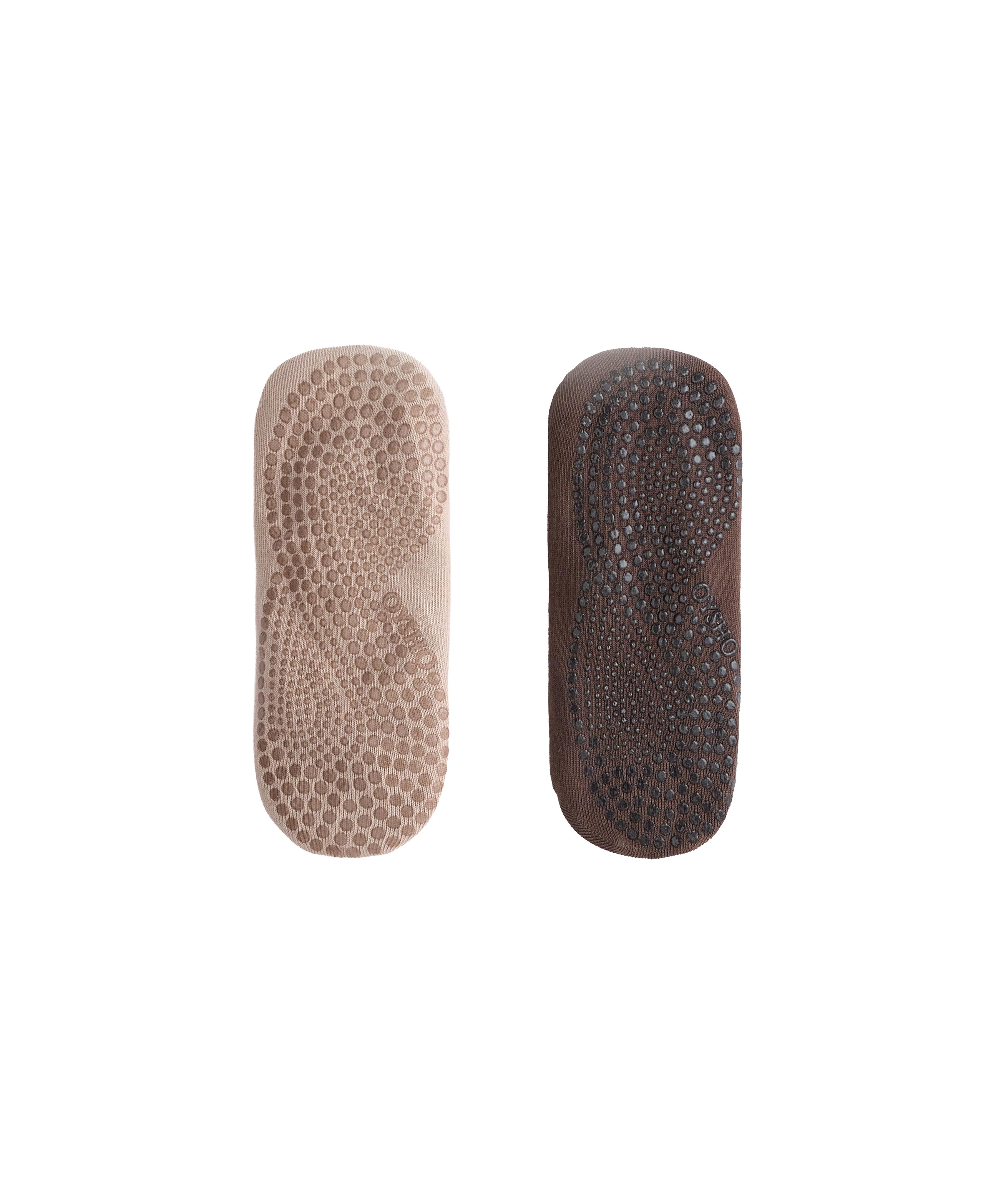 2 pairs of invisible cotton blend yoga and Pilates socks with crossover strap — CHOCOLATE