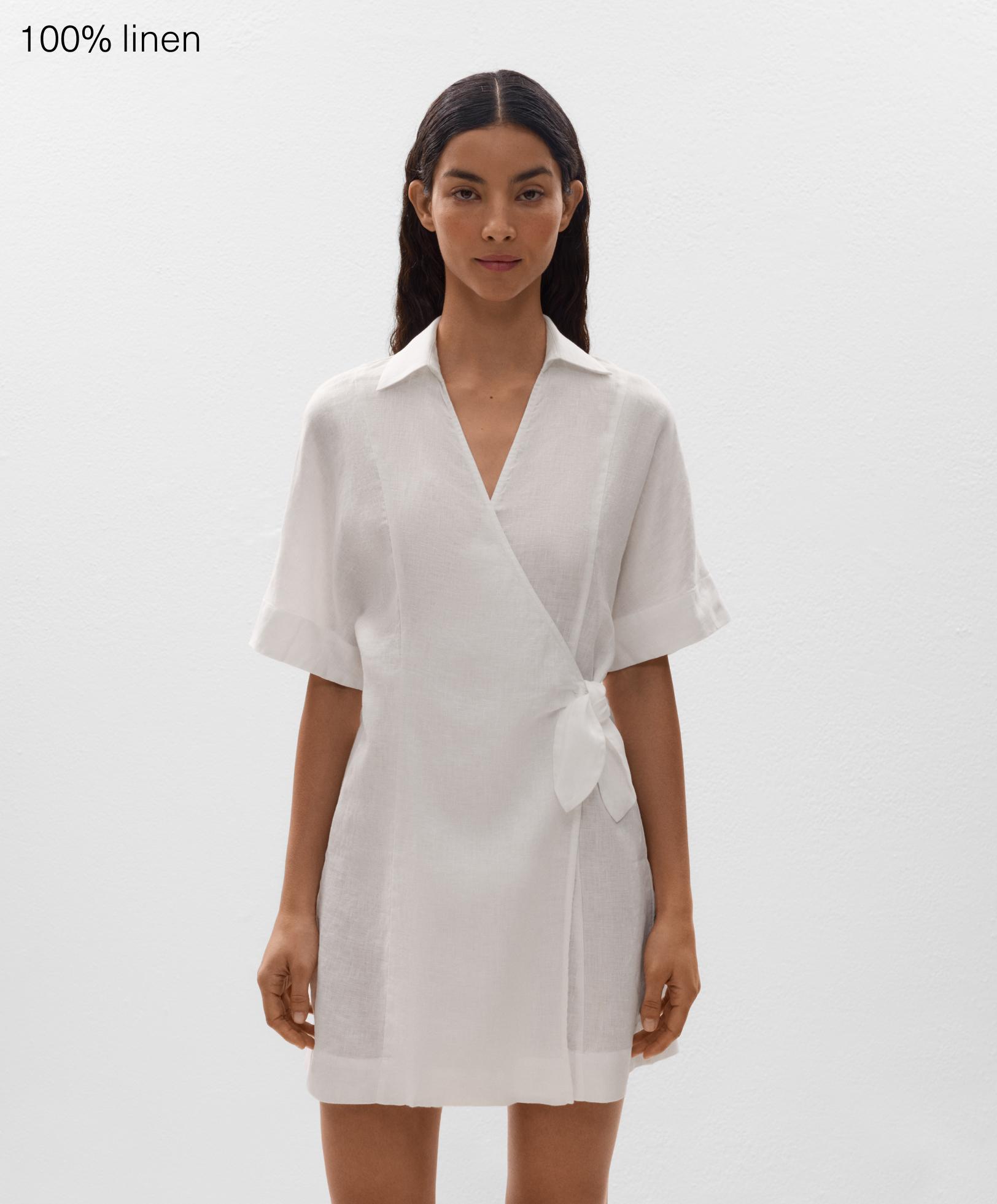 Vestido corto cruzado 100% lino