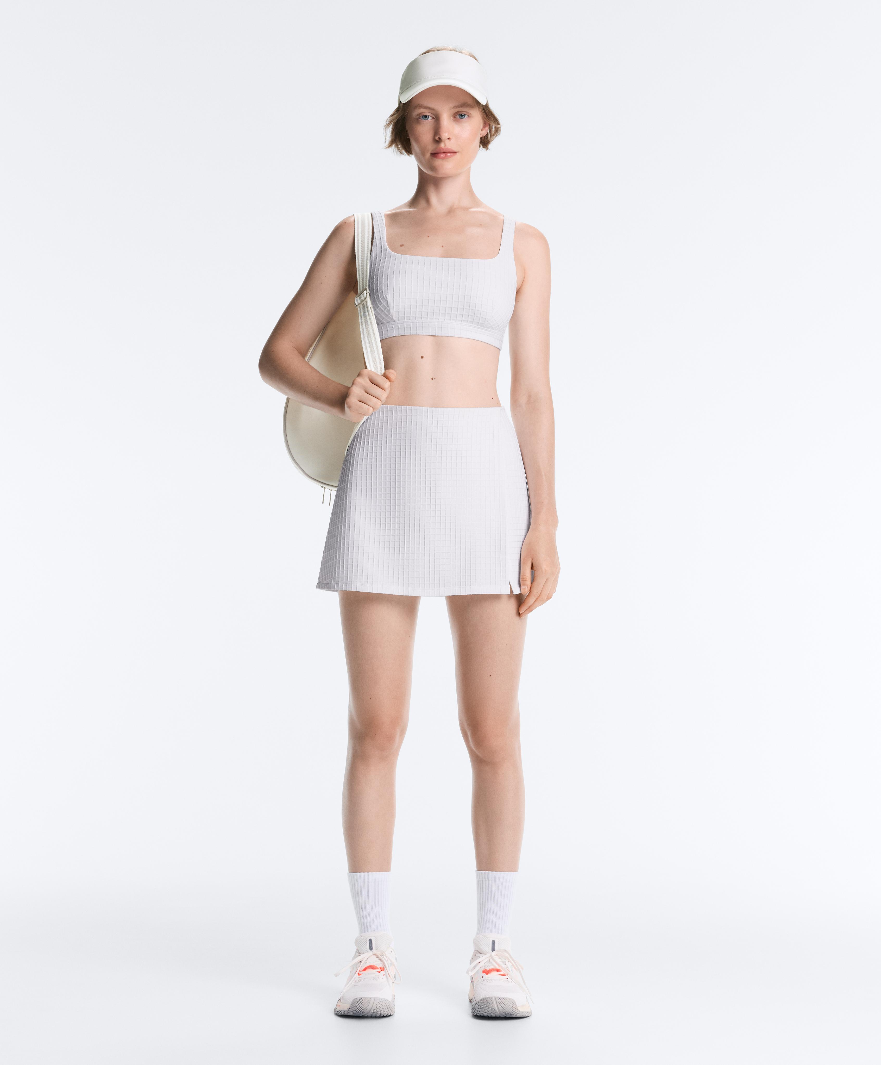 Medium-support check sports bra — WHITE