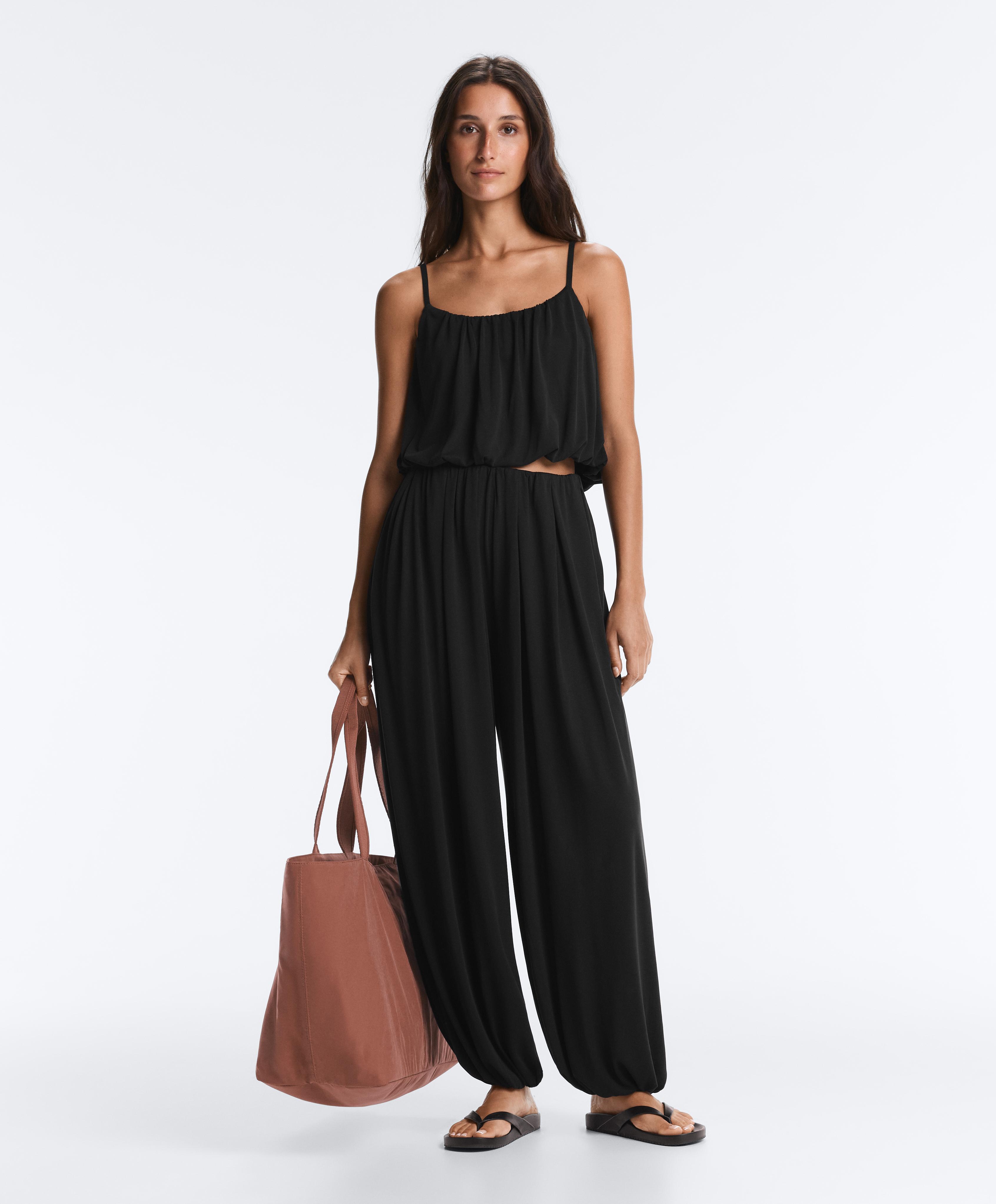 Modal blend strappy top — BLACK