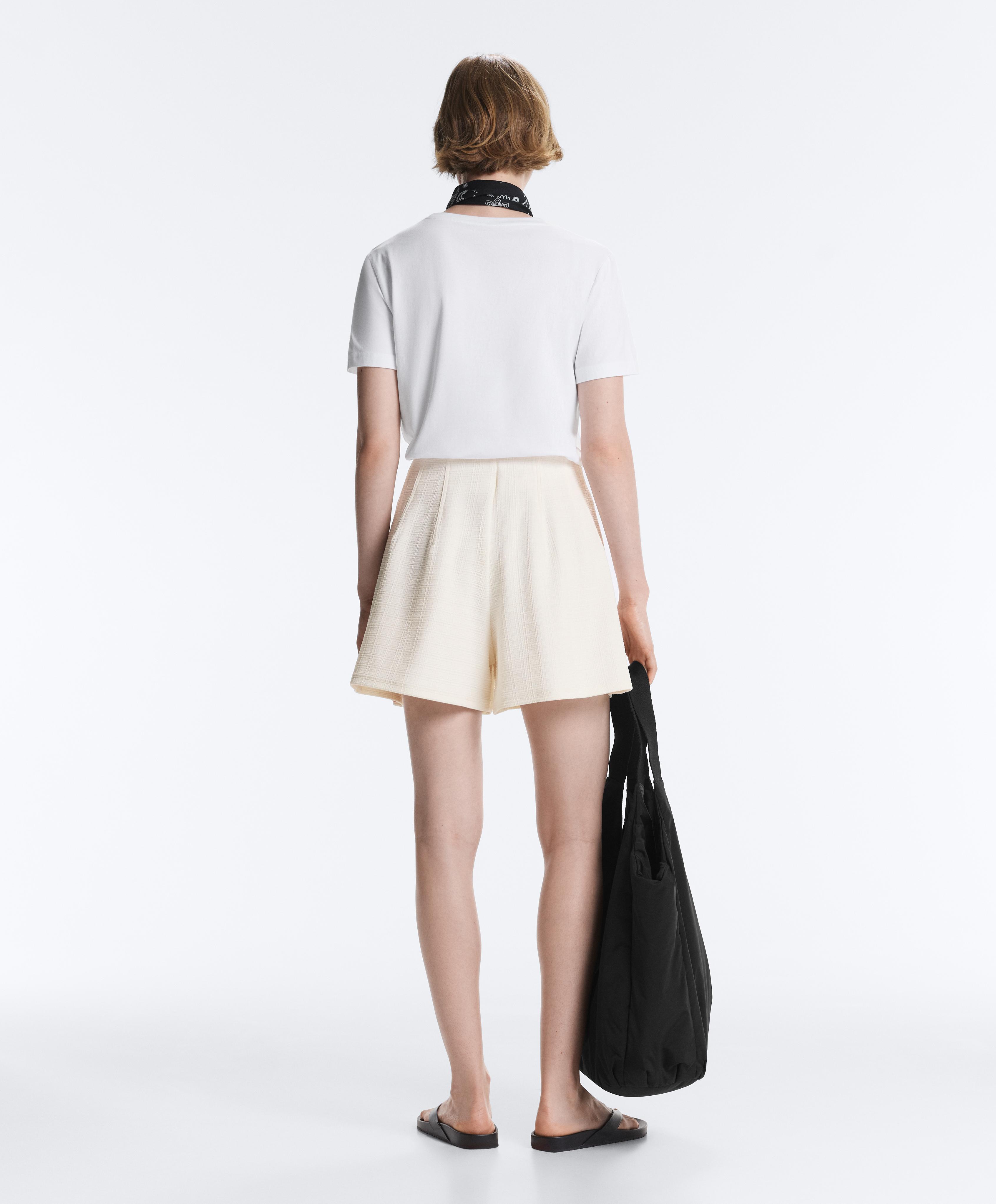 Striped textured cotton bermuda shorts — PALE ECRU