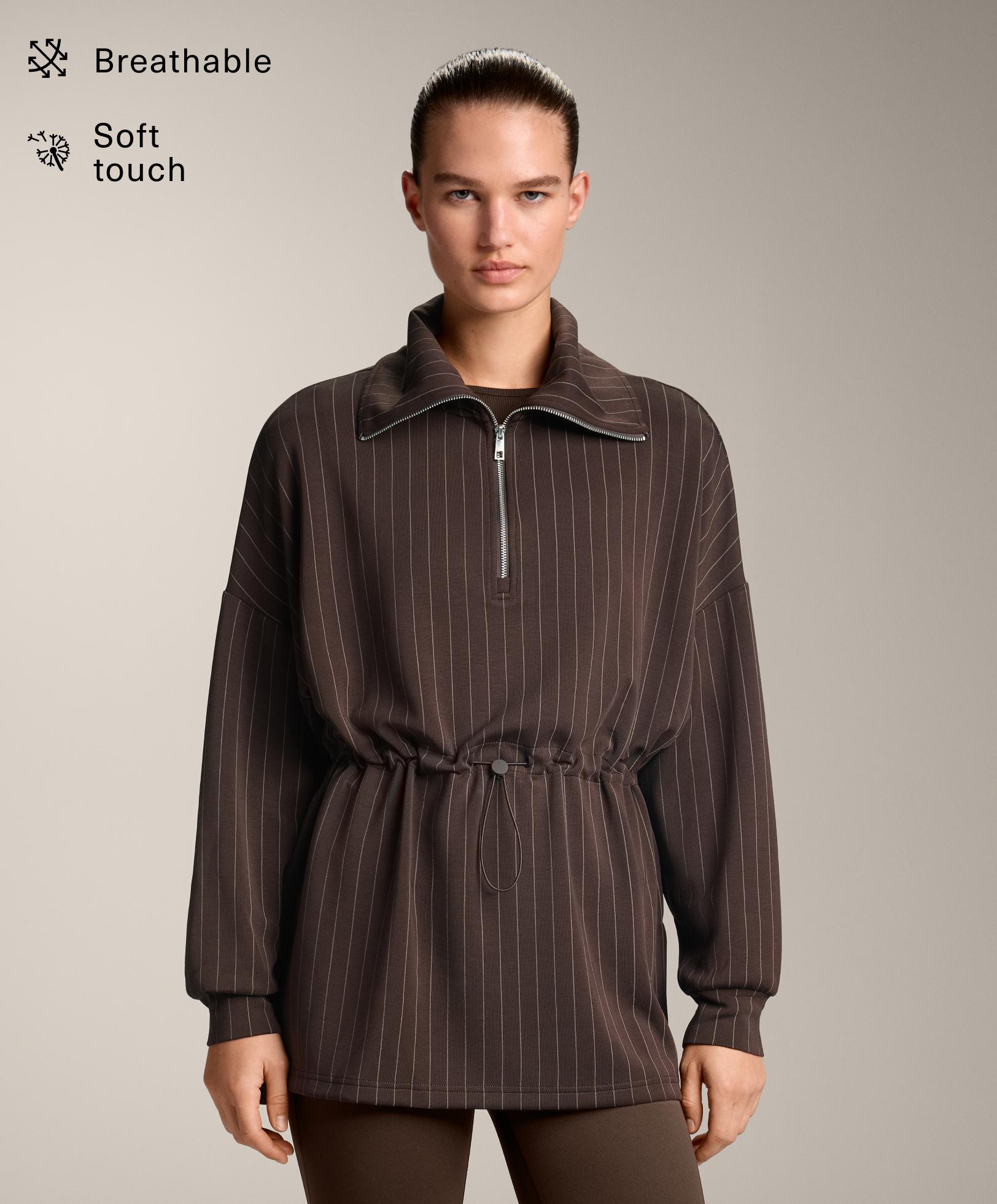 سويت شيرت طويل مخطط بخصر قابل للتعديل ومودال ناعم الملمس