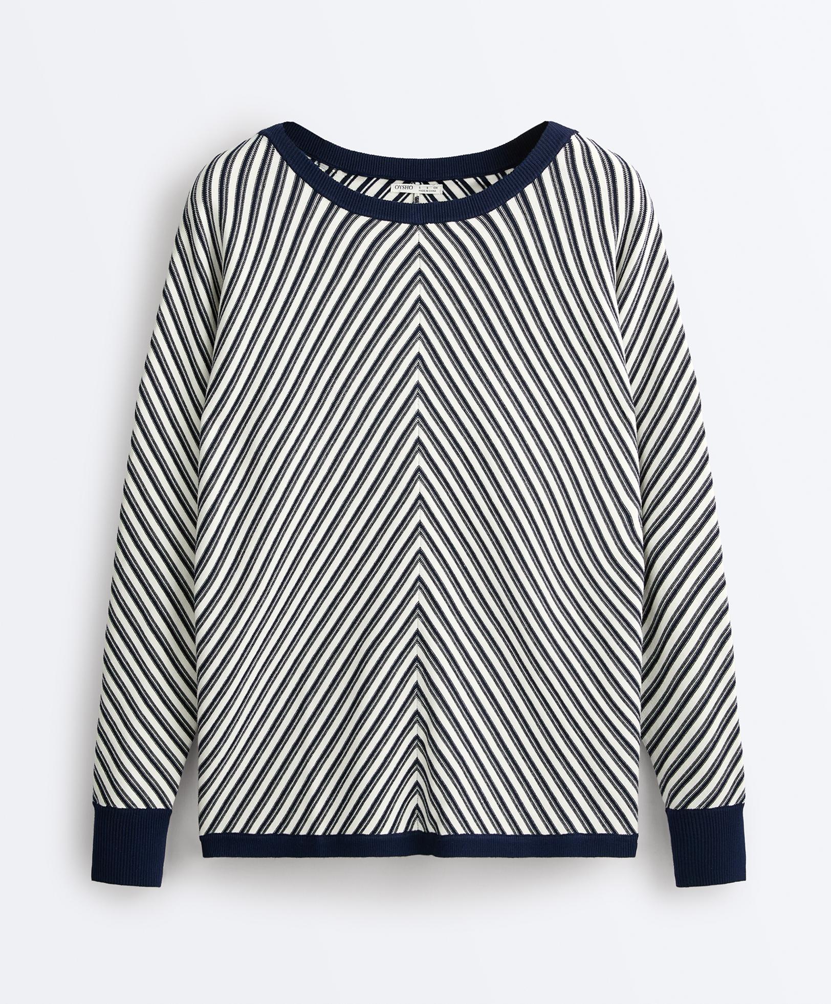 Long diagonal stripe jumper — NAVY BLUE