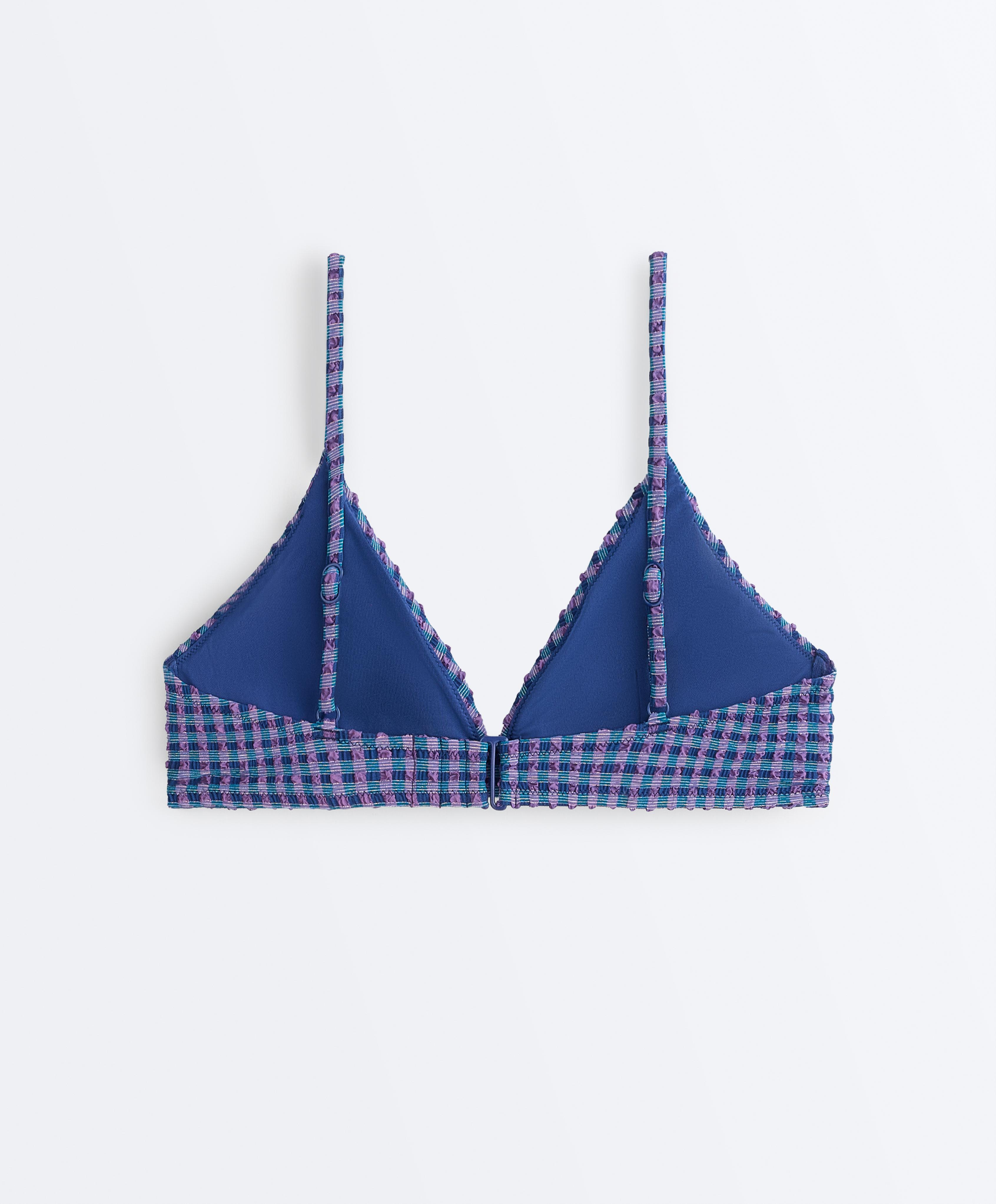 Gingham triangle bikini top — NAVY BLUE