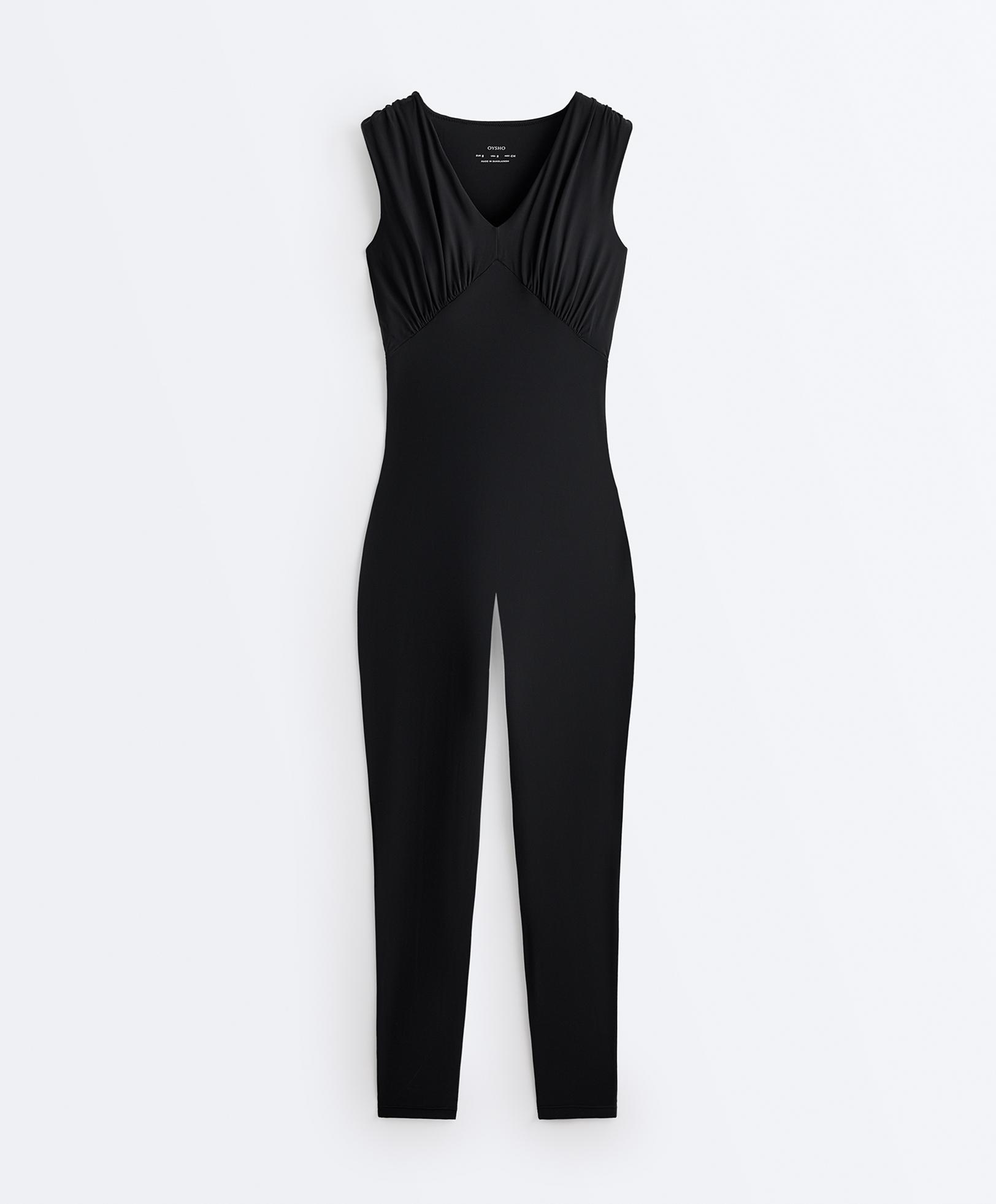 Light Touch V-neck jumpsuit — BLACK
