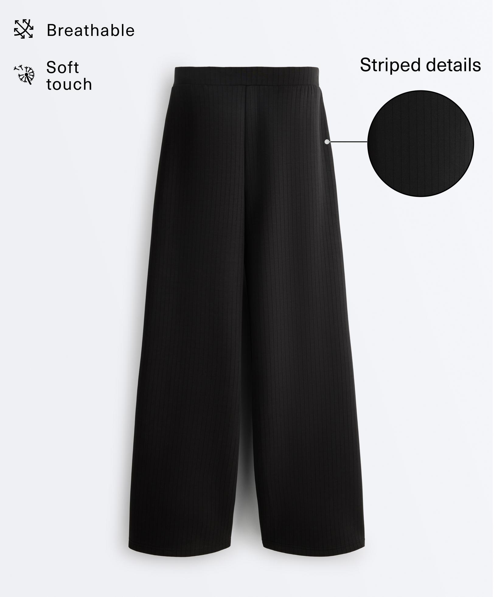 Straight-leg striped trousers with soft-touch modal — BLACK