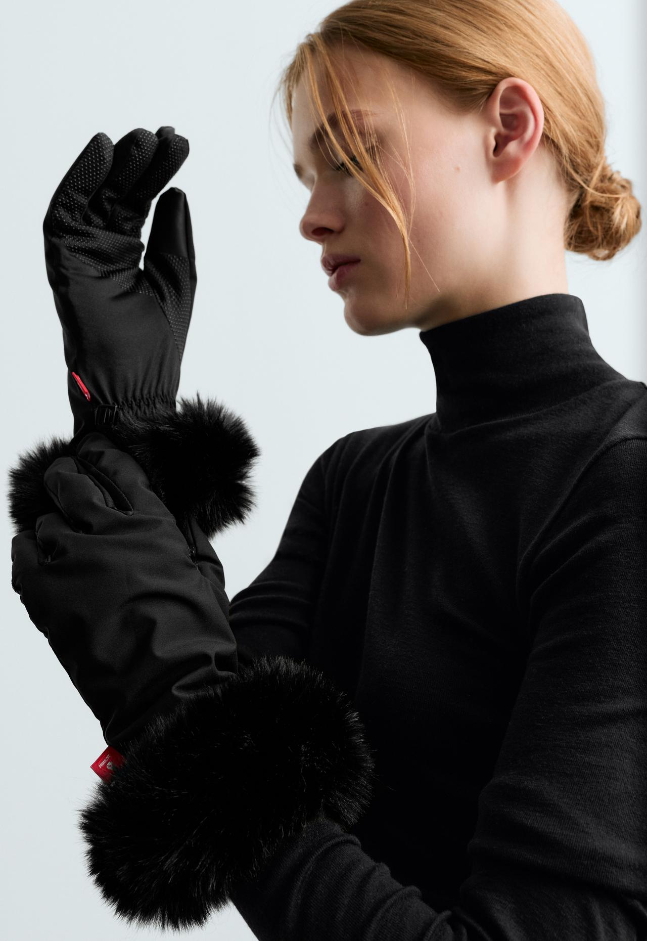 primaloft® padded gloves with fur effect — BLACK