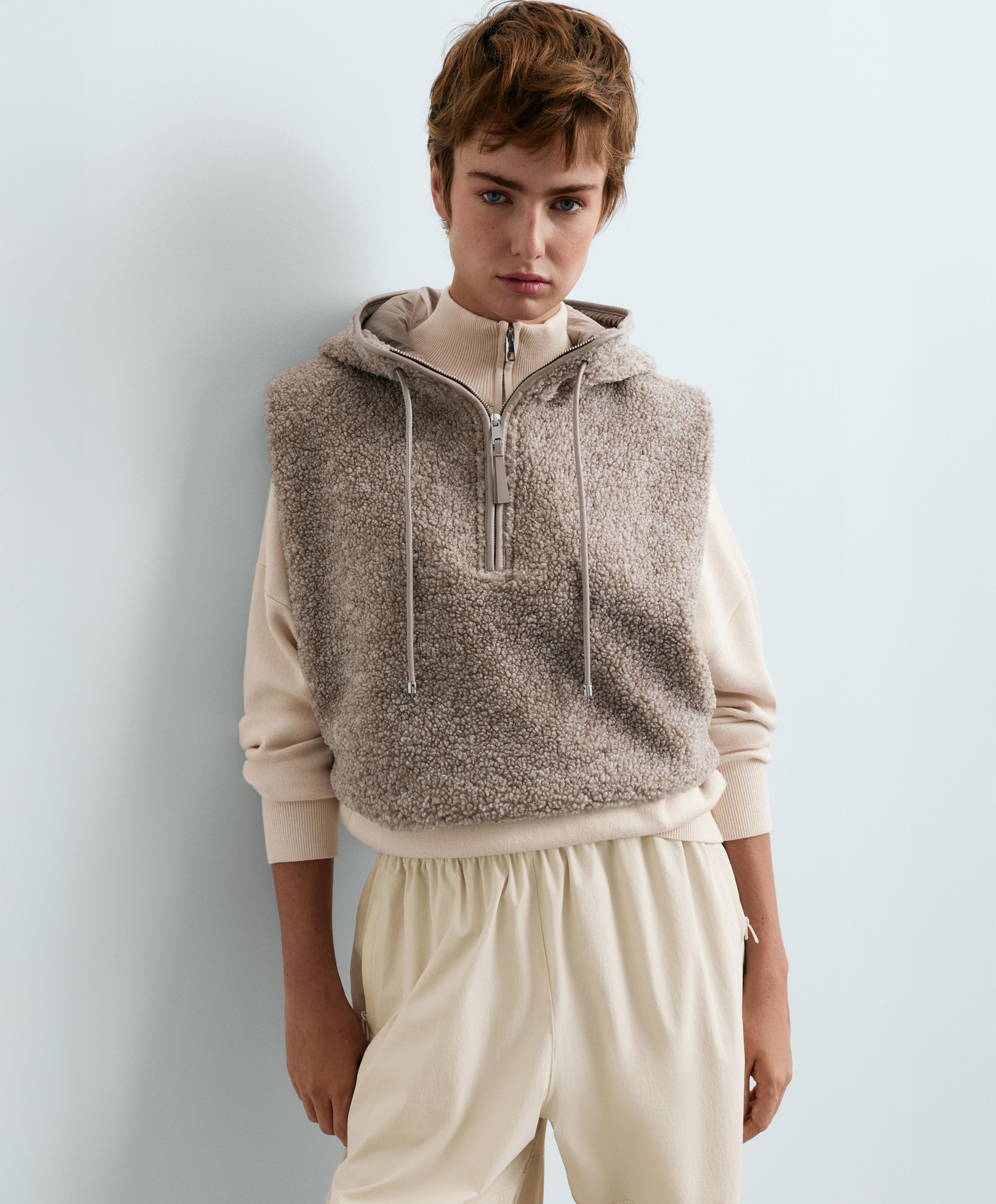 Faux-shearling hooded gilet — MINK MELANGE