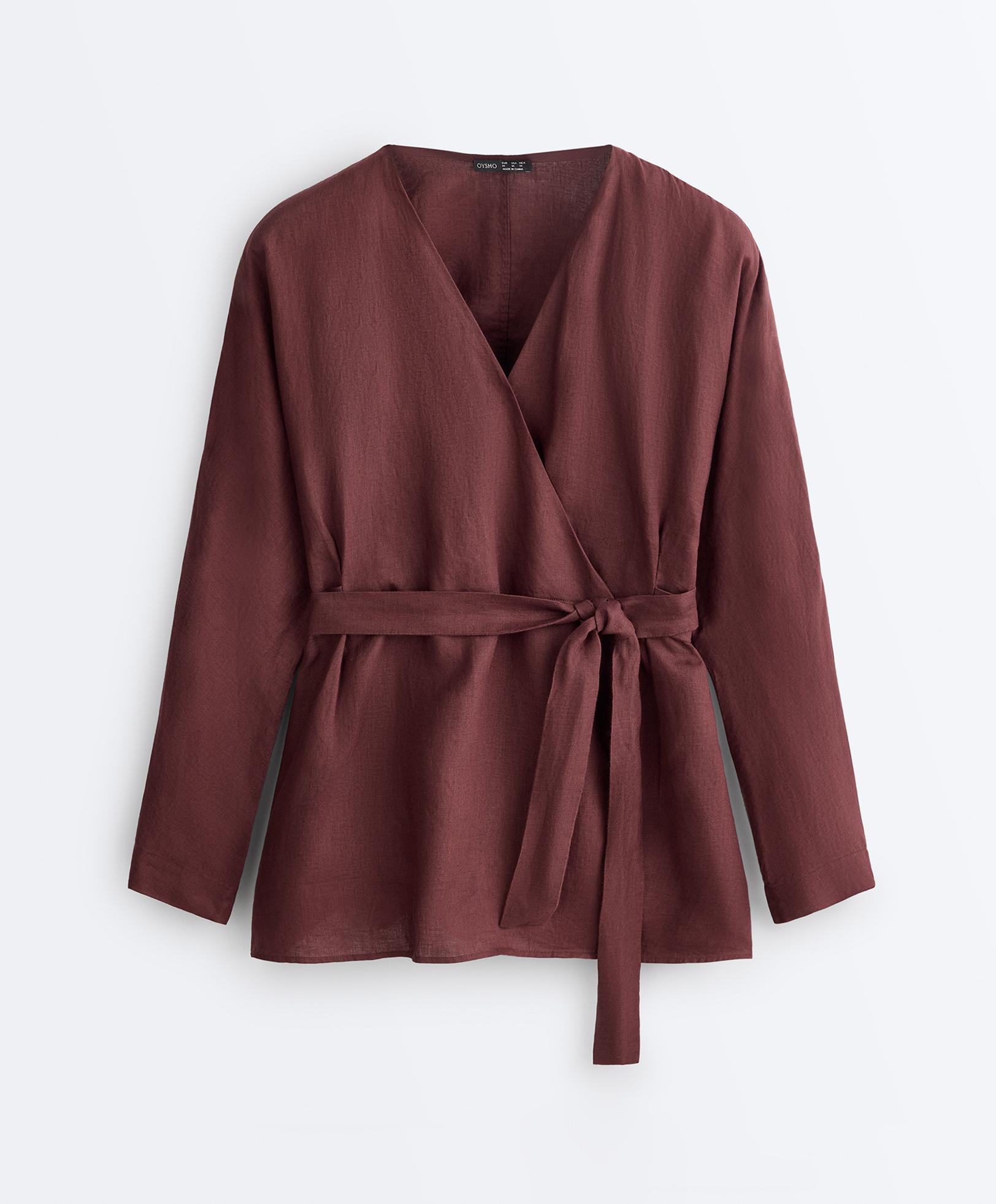 100% linen kimono shirt — BURGUNDY