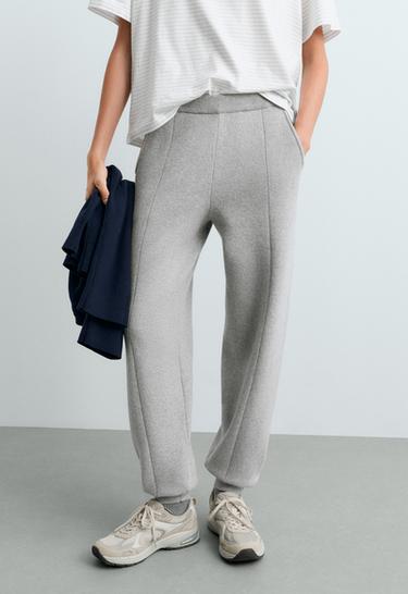 Cotton-blend knit joggers — PALE GREY 2