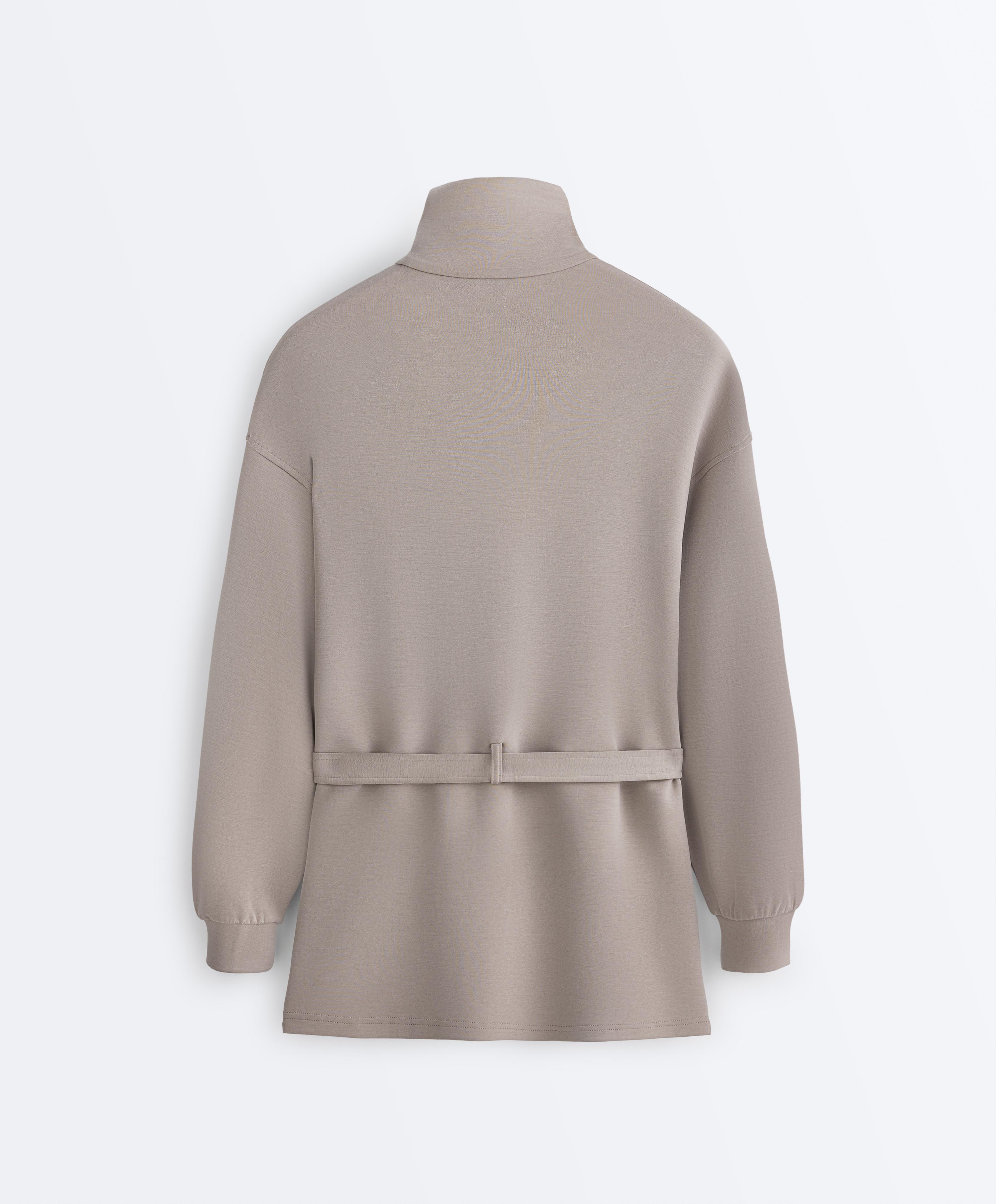 Long corset jacket with soft-touch modal belt — PALE TAUPE
