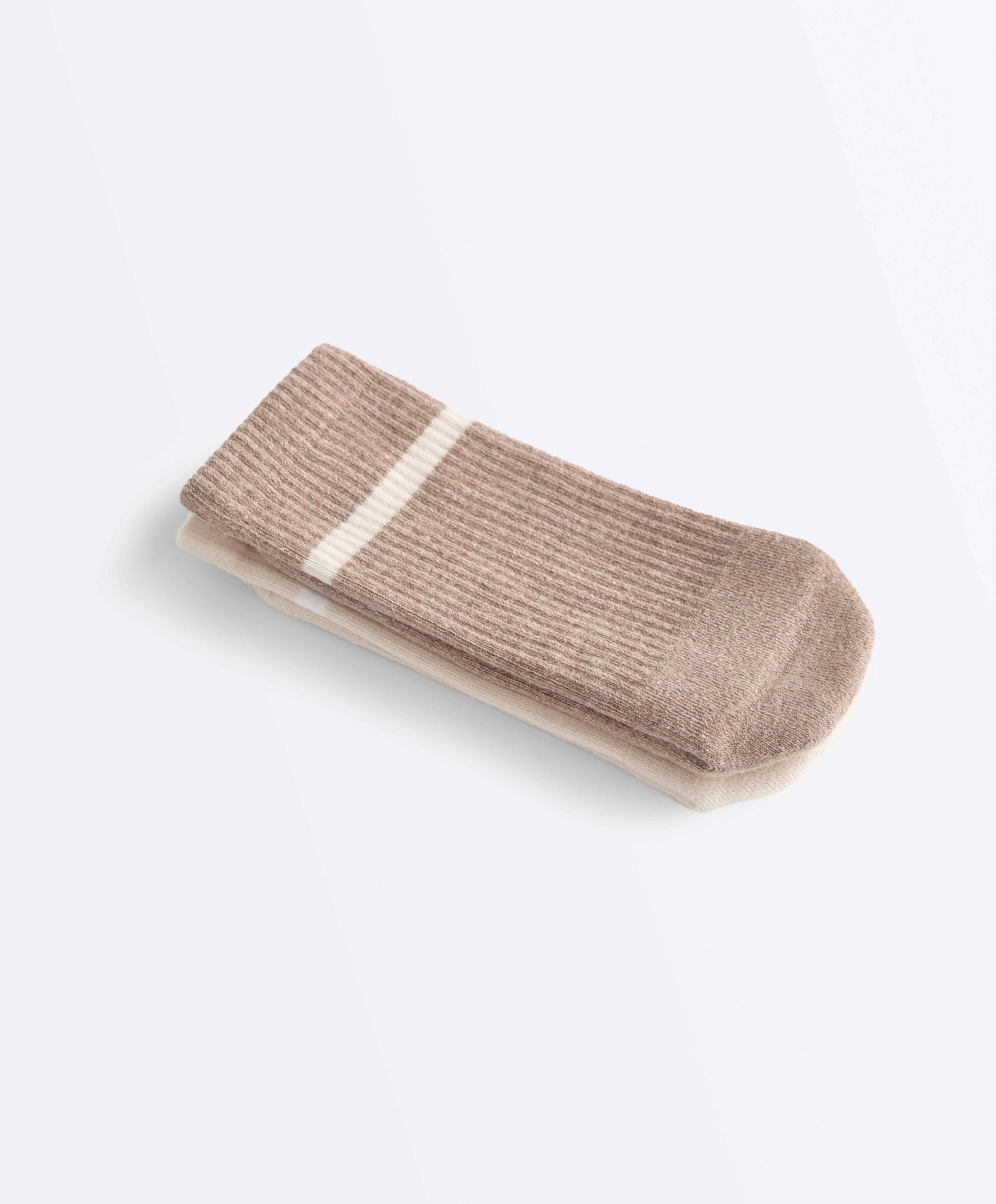 2 pairs of classic yoga and Pilates cotton blend socks — TAN MELANGE