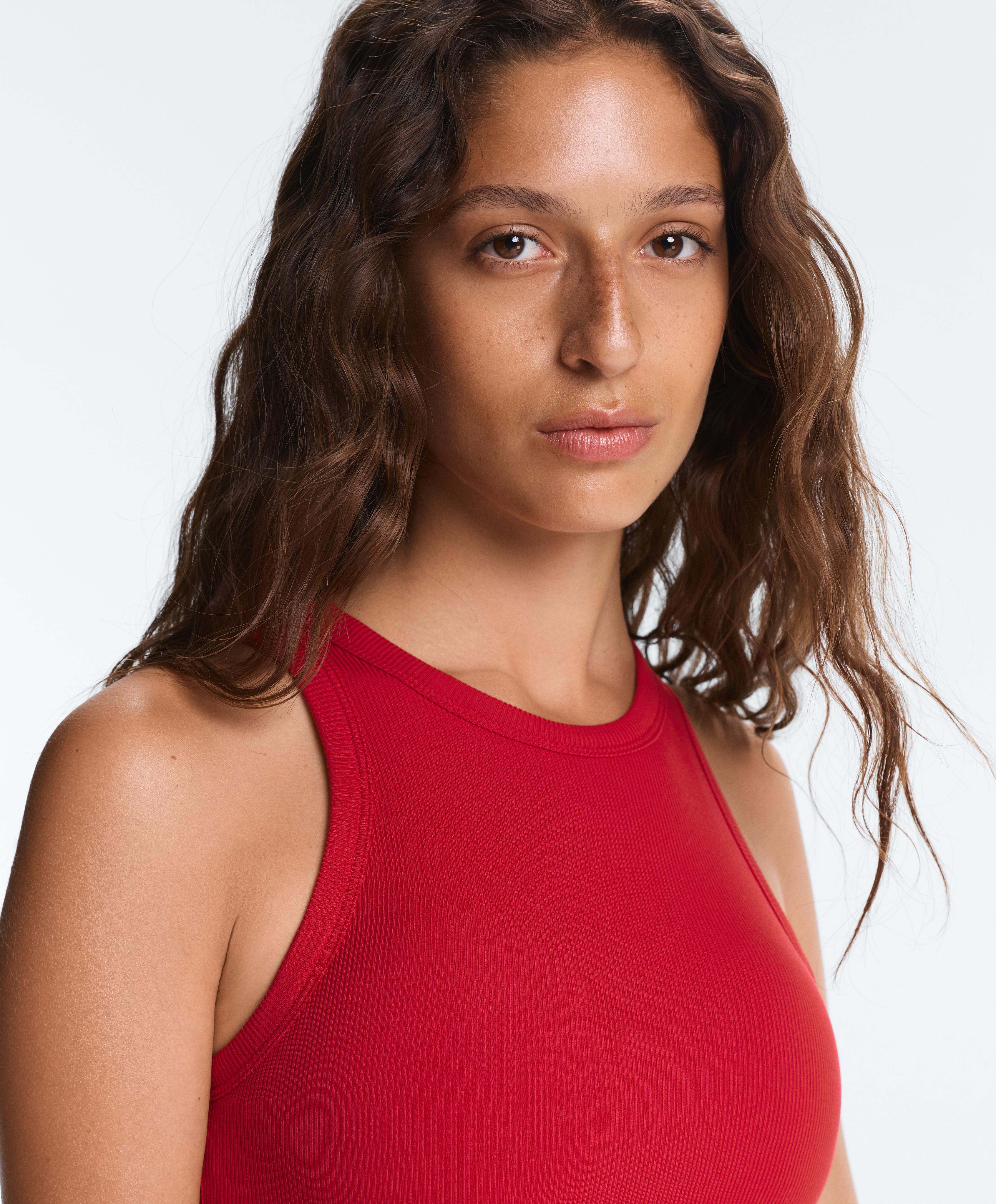 Rib modal blend long tank top — STRONG RED