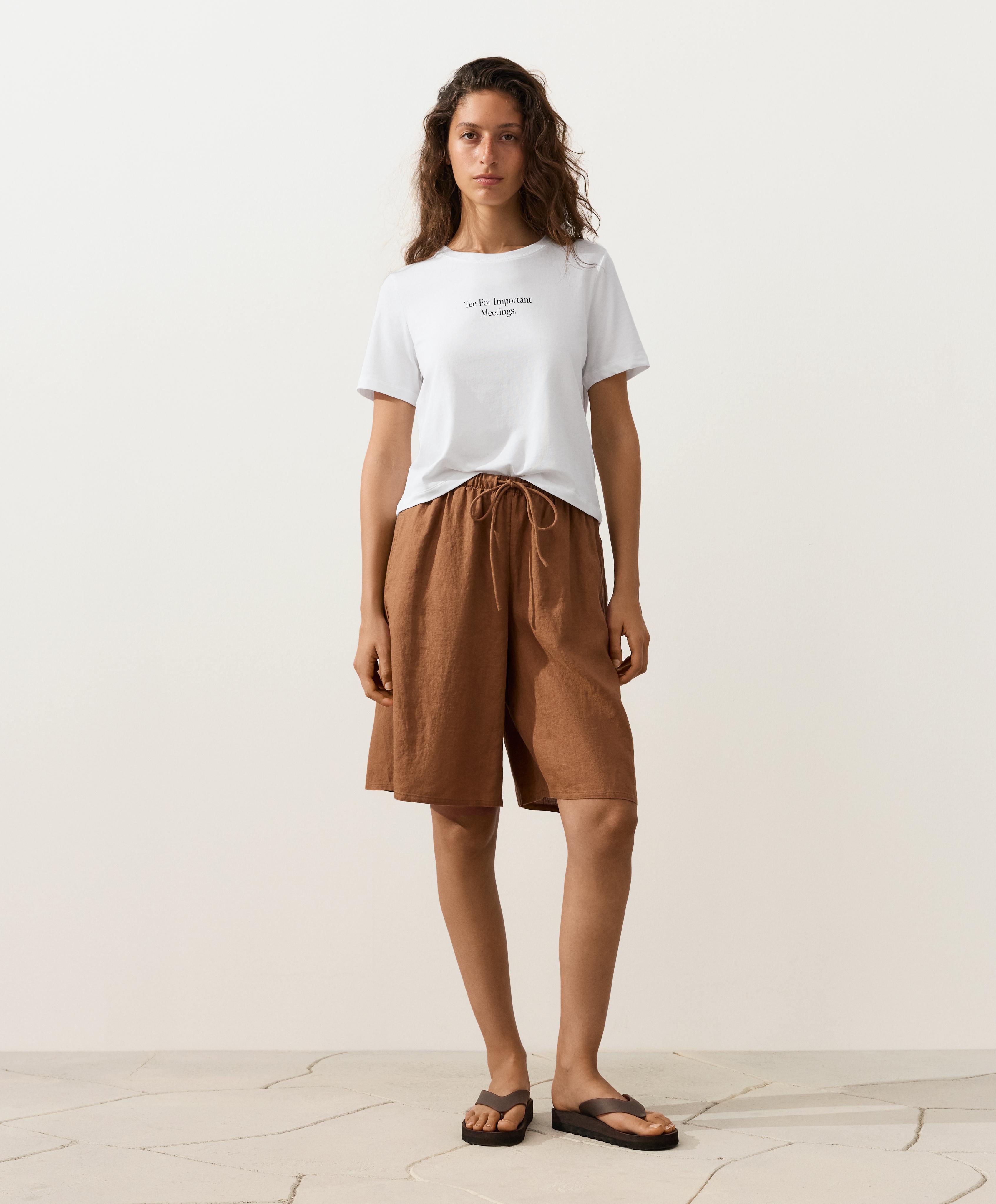 100% linen midi Bermuda shorts — TOFFEE