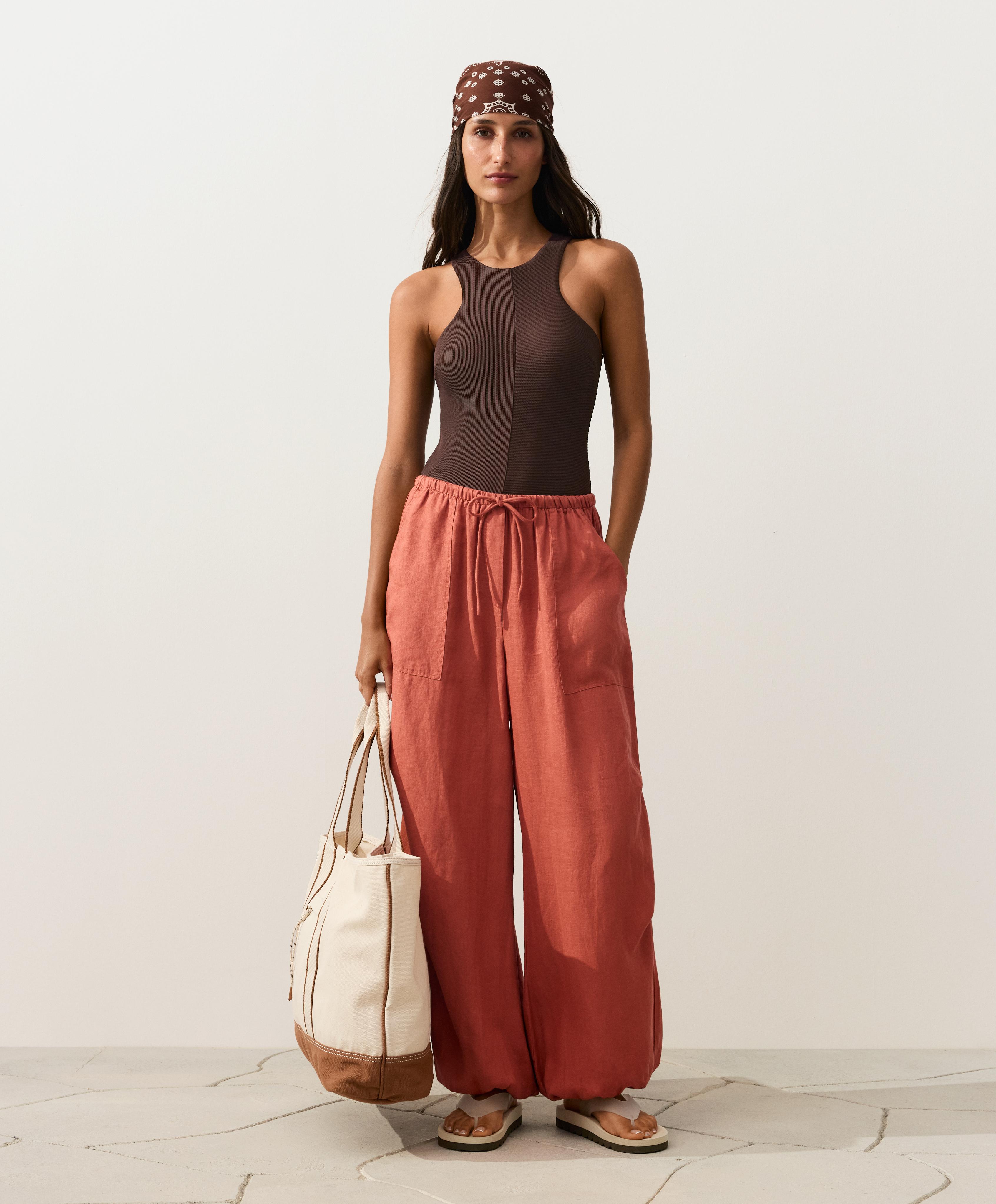 Rib halter swimsuit — CHOCOLATE